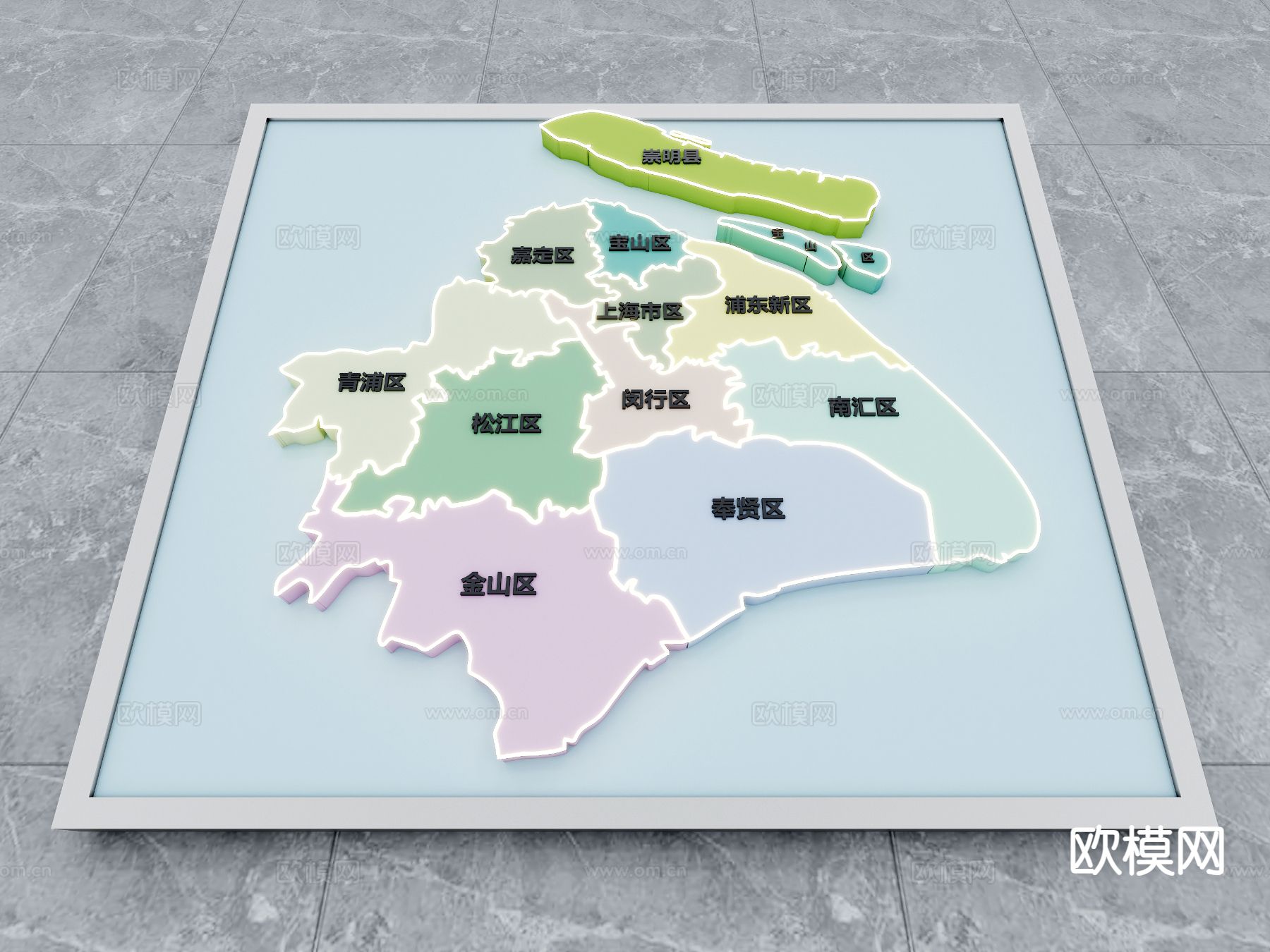 上海市地图区域3d模型