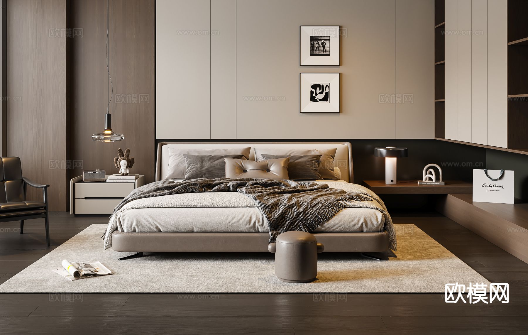 意式卧室 主卧3d模型下载（渲染图2）