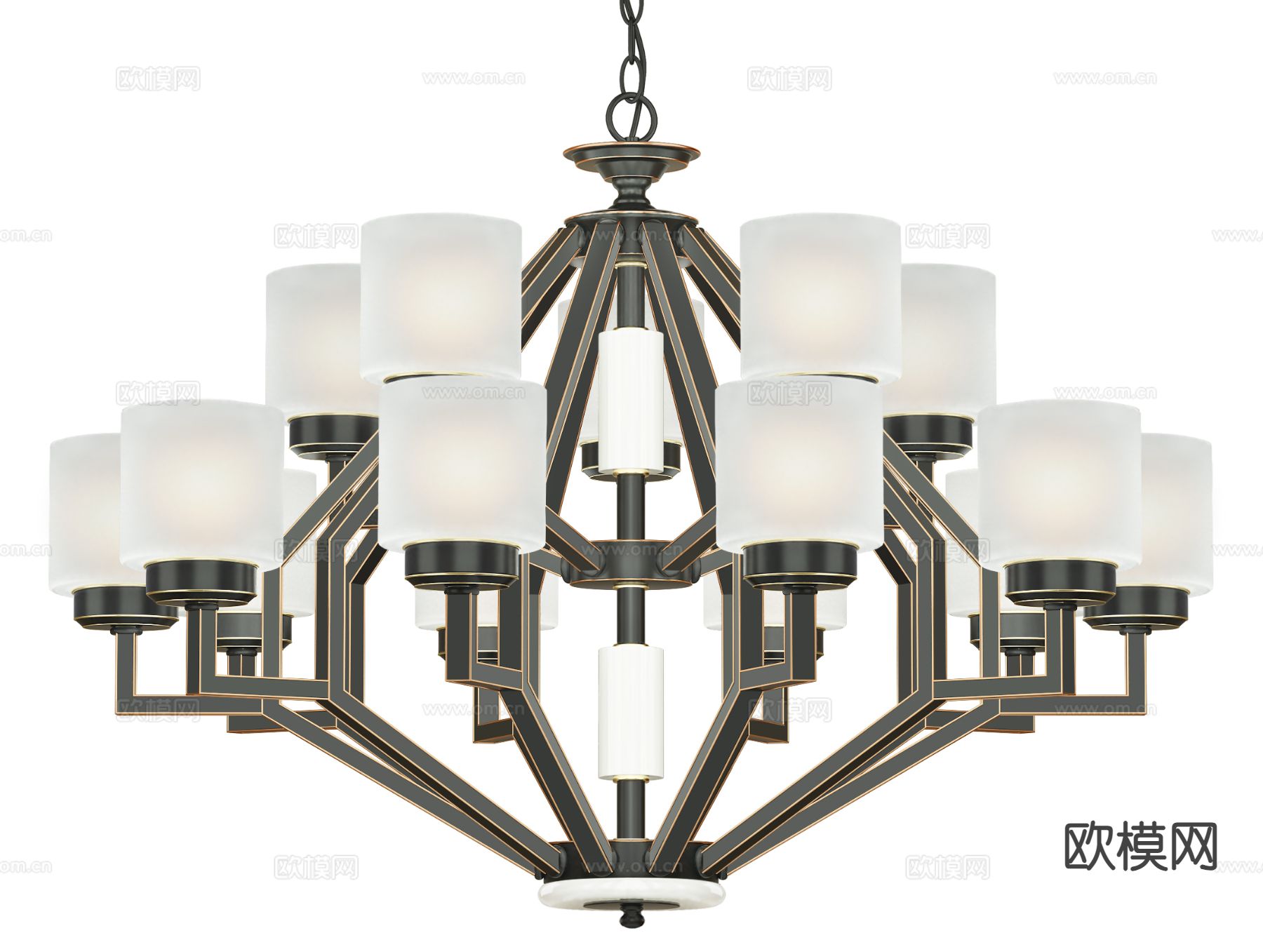 中式多头吊灯3d模型下载（渲染图2）