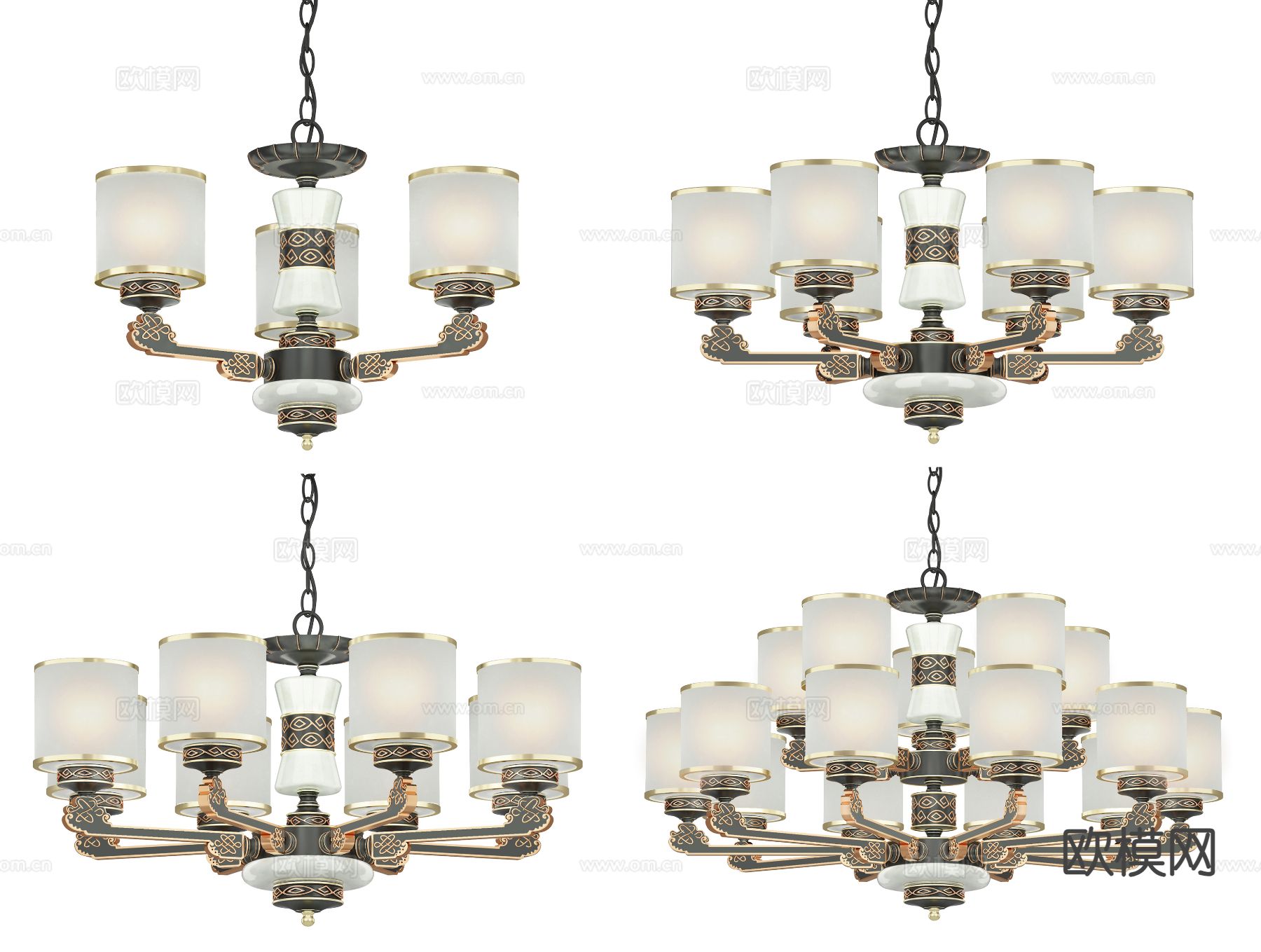 中式多头吊灯3d模型下载（渲染图1）