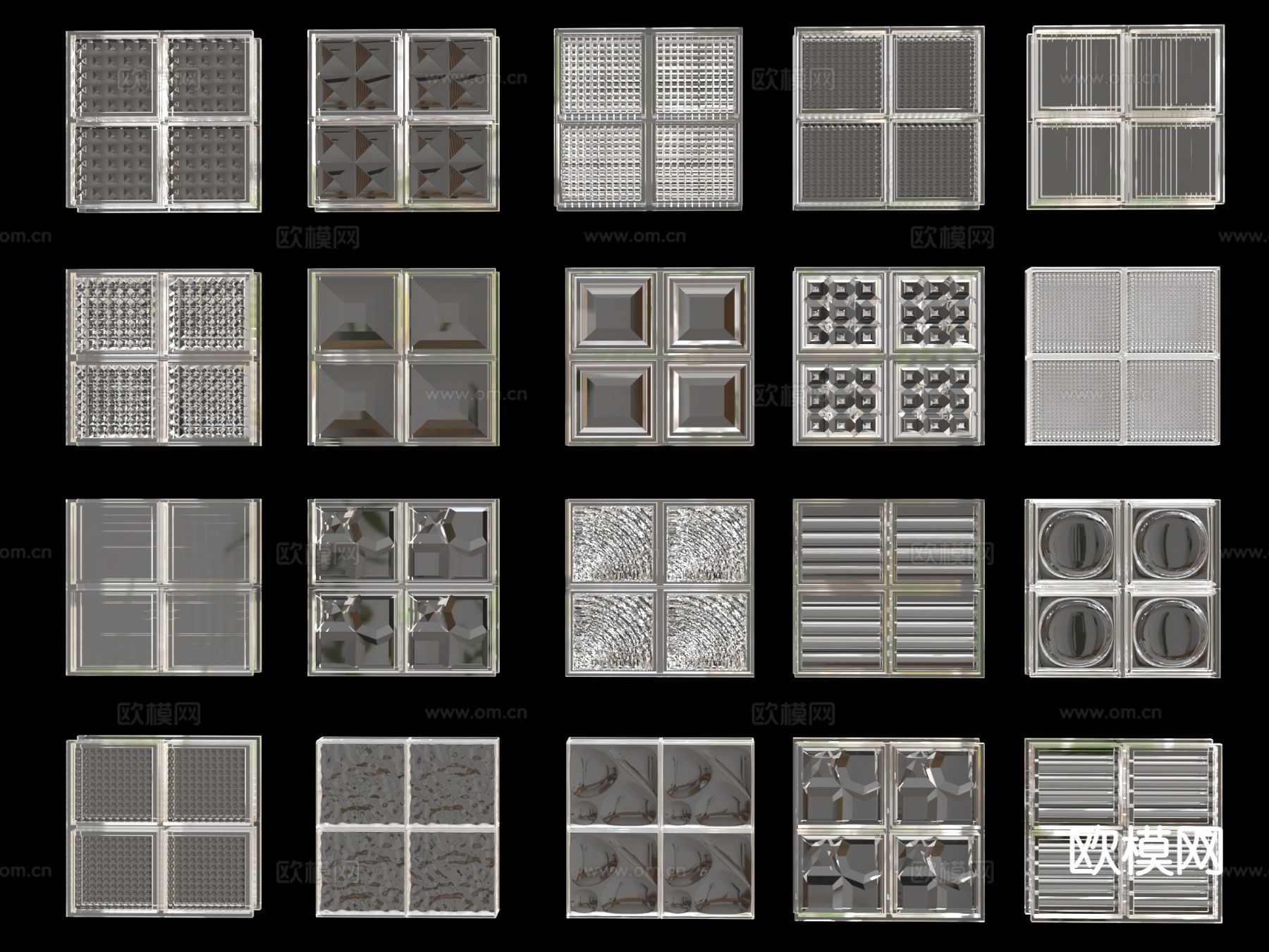 现代玻璃砖墙隔 花纹砖 隔断3d模型