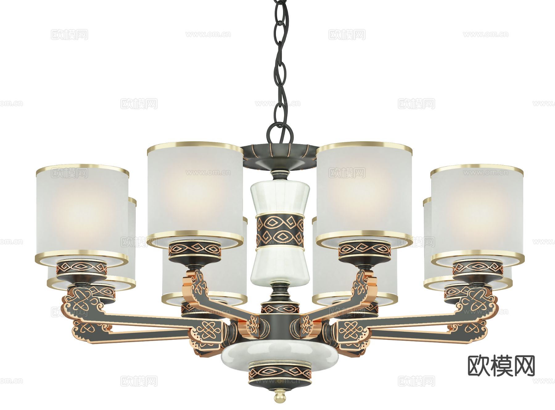 中式多头吊灯3d模型下载（渲染图3）