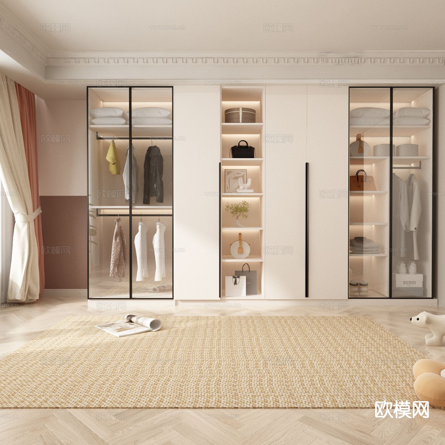 奶油风衣柜 衣橱3d模型下载