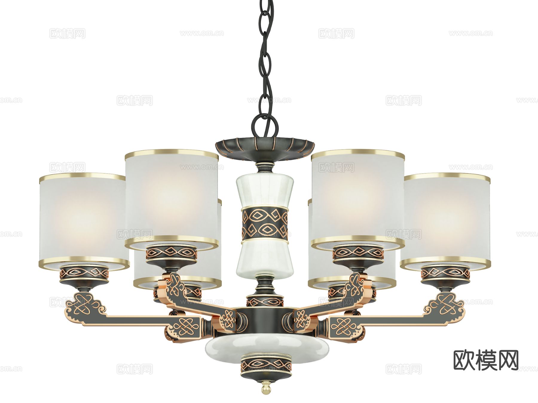 中式多头吊灯3d模型下载（渲染图4）