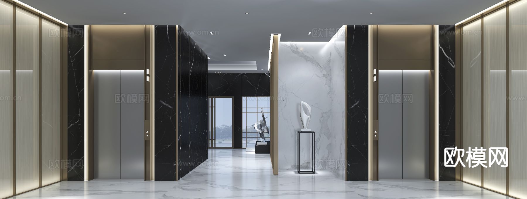 现代电梯间 电梯厅3d模型下载