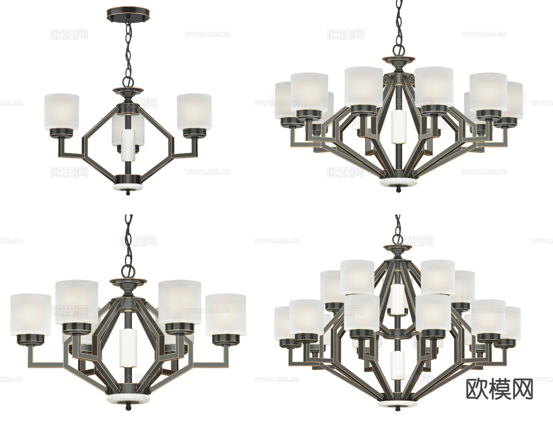 中式多头吊灯3d模型下载（渲染图1）