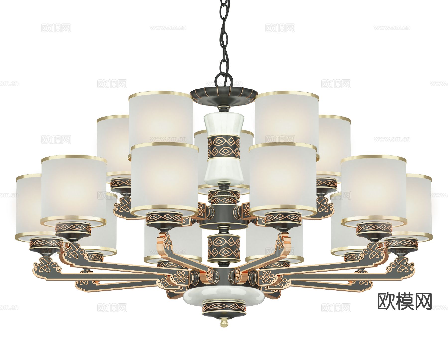 中式多头吊灯3d模型下载（渲染图2）