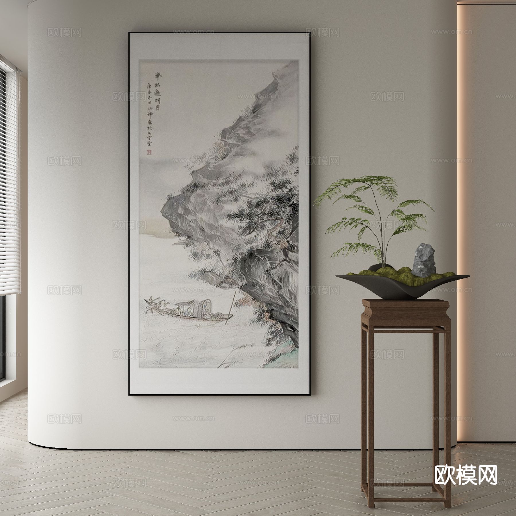 新中式水墨画 山水画 装饰画3d模型