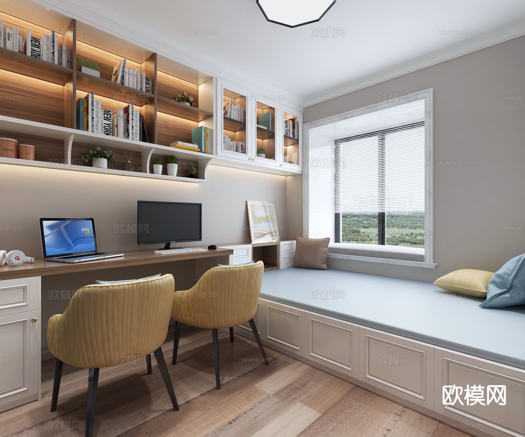 简欧榻榻米卧室3d模型下载