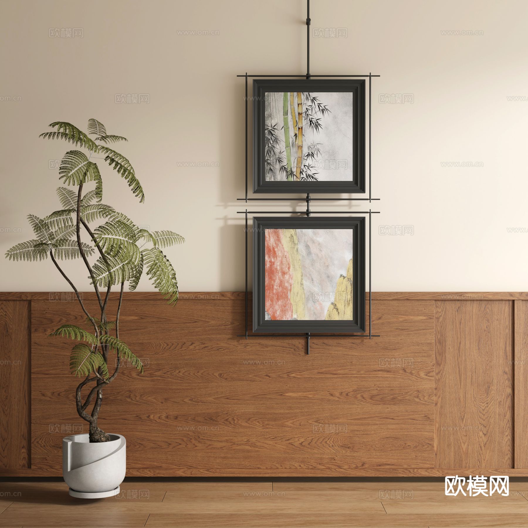 中古风组合画 油画 装饰画3d模型