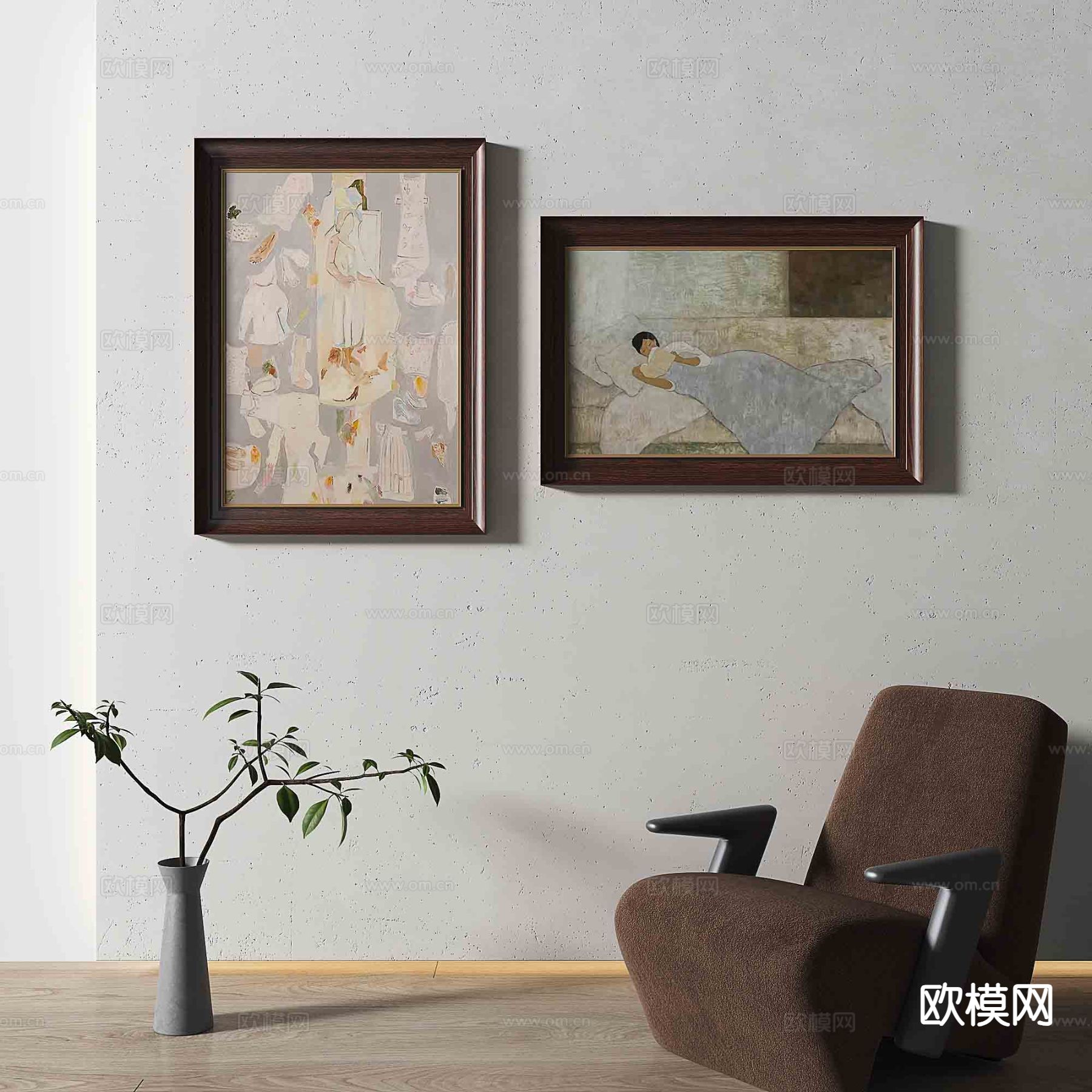 中古风人物画 油画 装饰画3d模型