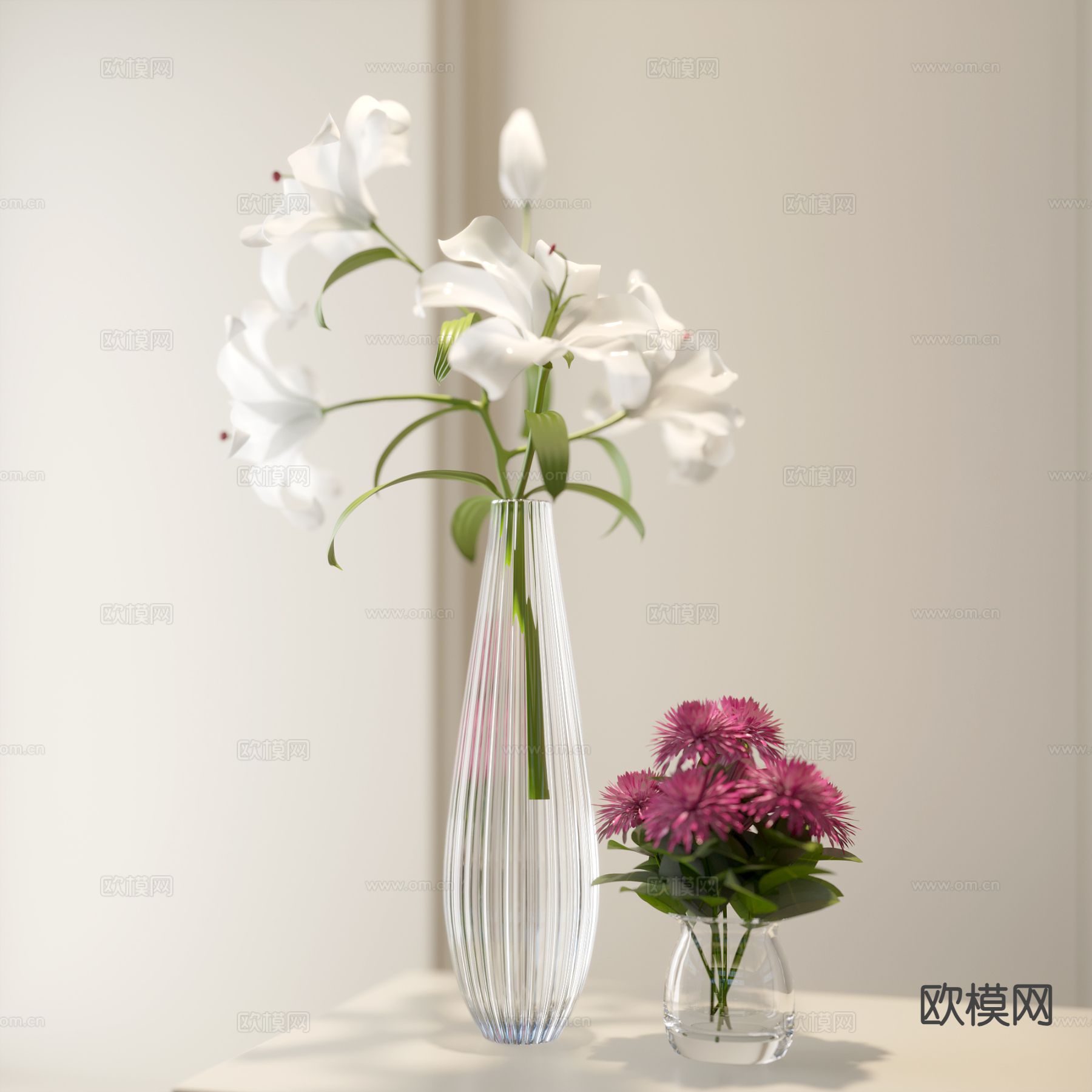 玻璃花瓶 花艺花卉3d模型