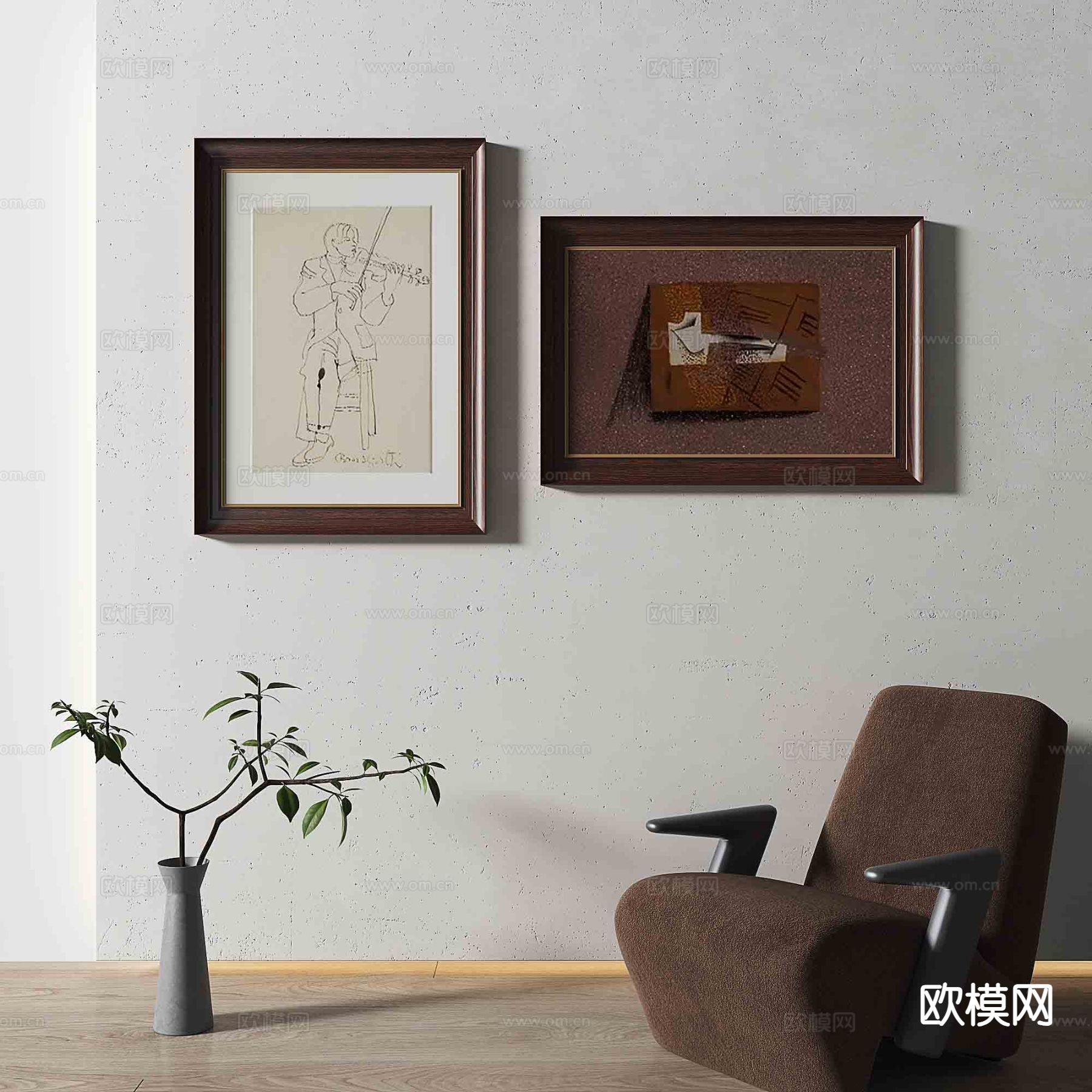 中古风人物画 简笔画 装饰画3d模型