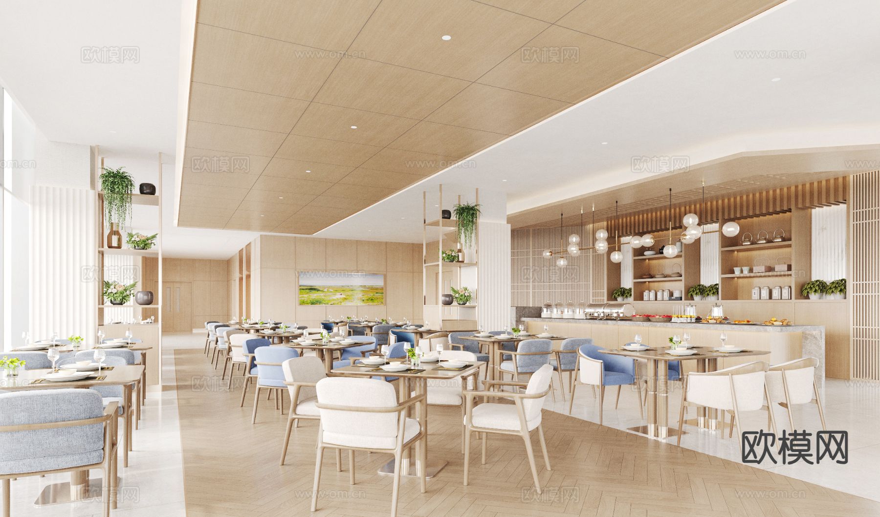 现代自助餐厅3d模型下载