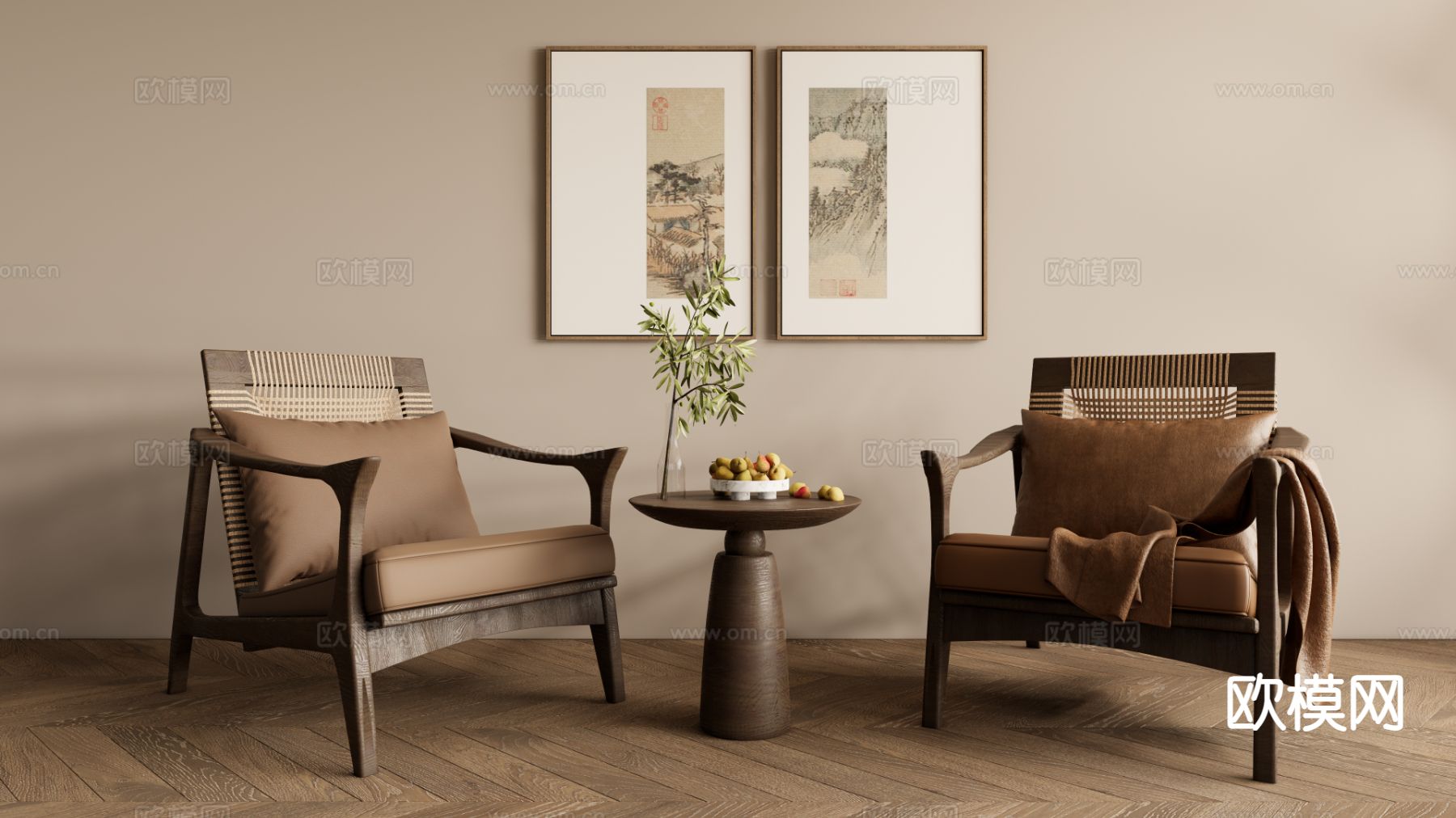 新中式休闲椅 扶手椅3d模型下载