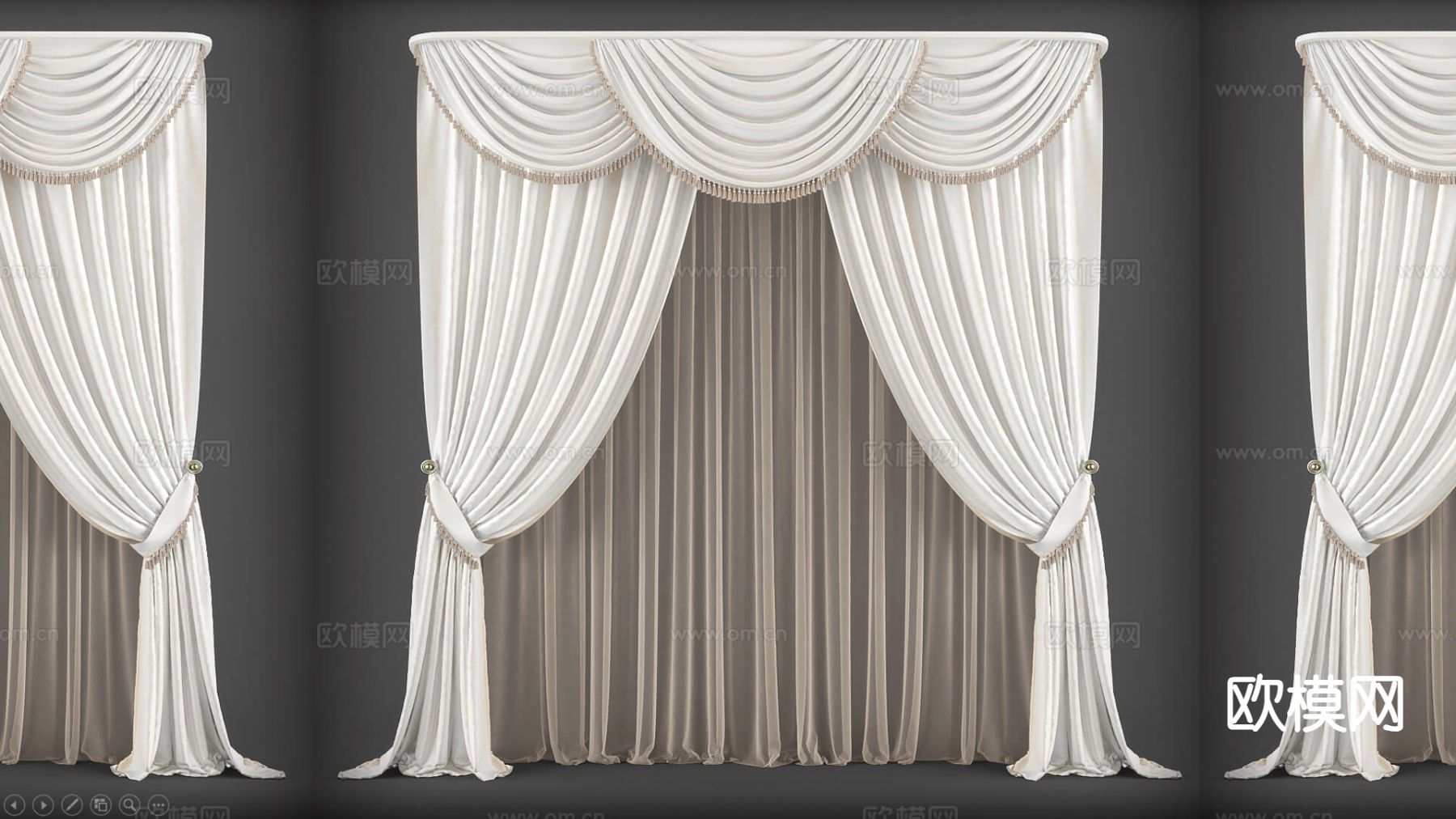 欧式纯色窗帘 布帘 纱帘 水波窗帘头3d模型下载
