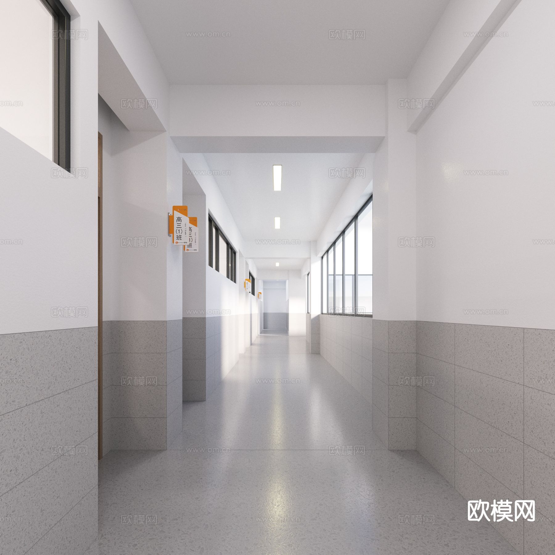 现代学校走廊 过道3d模型