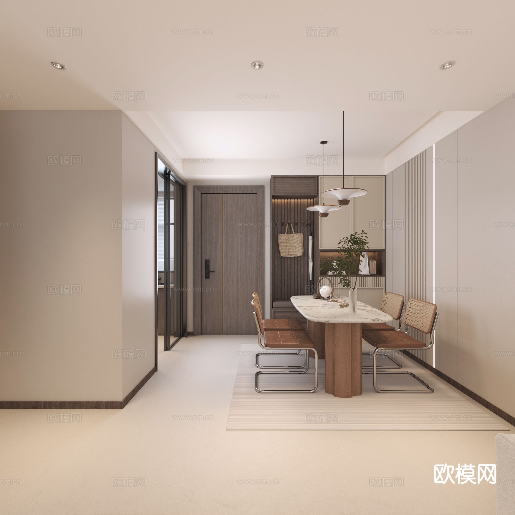 奶油风客餐厅3d模型下载（渲染图3）