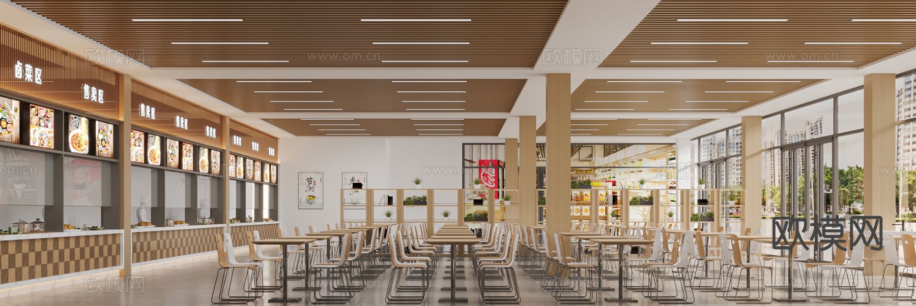 现代员工餐厅 学校食堂3d模型下载（渲染图2）