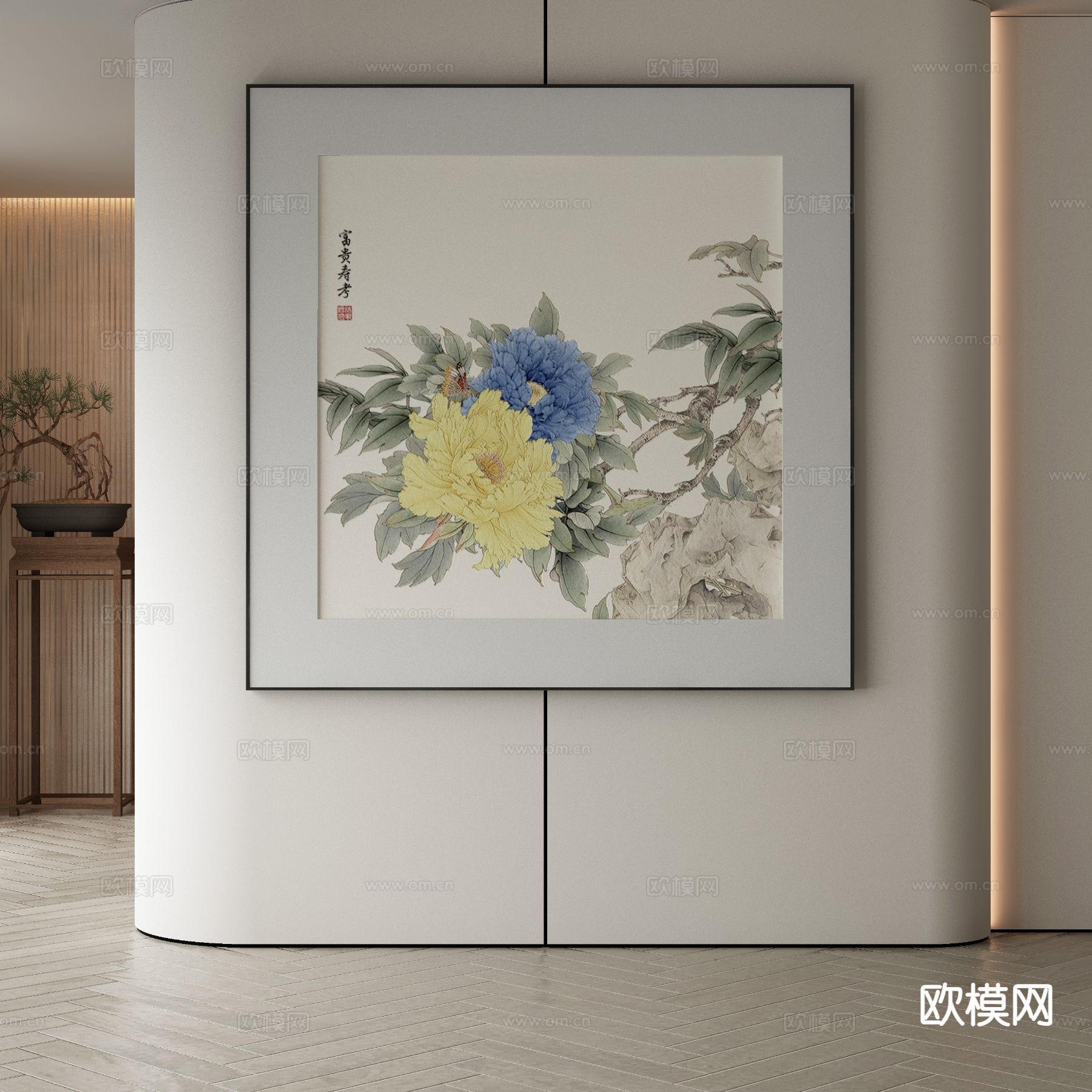 新中式艺术画 花卉画 装饰画3d模型