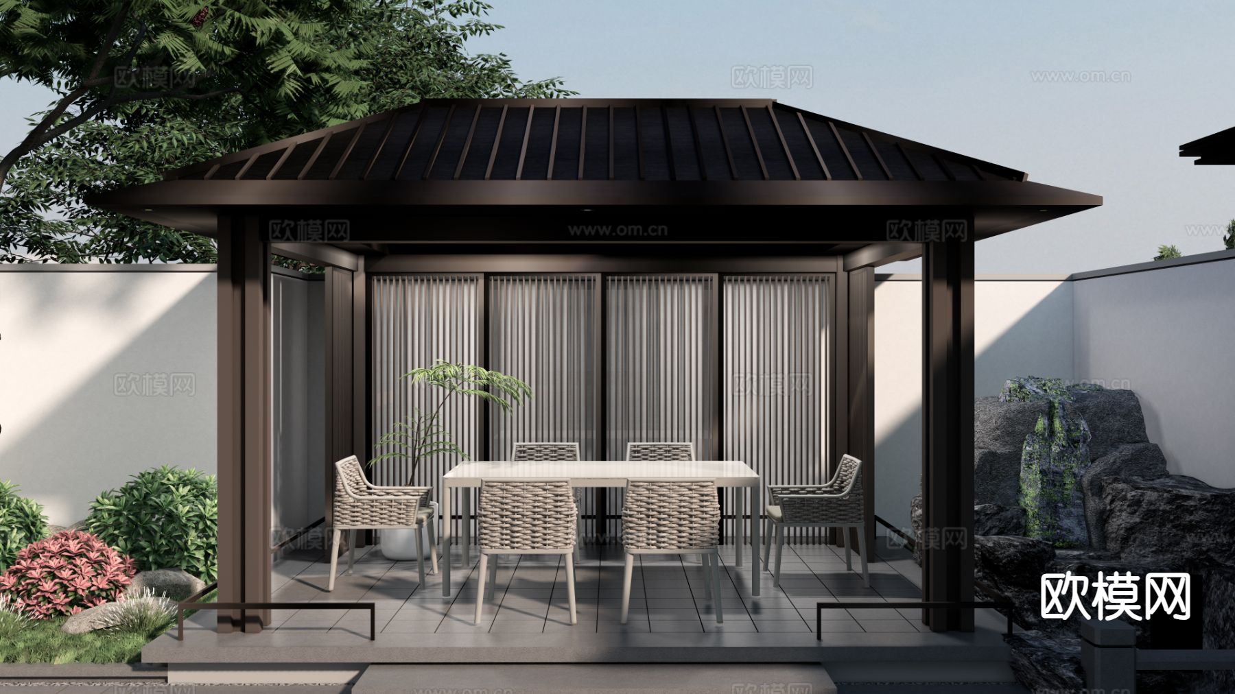 新中式庭院景观 亭子3d模型下载