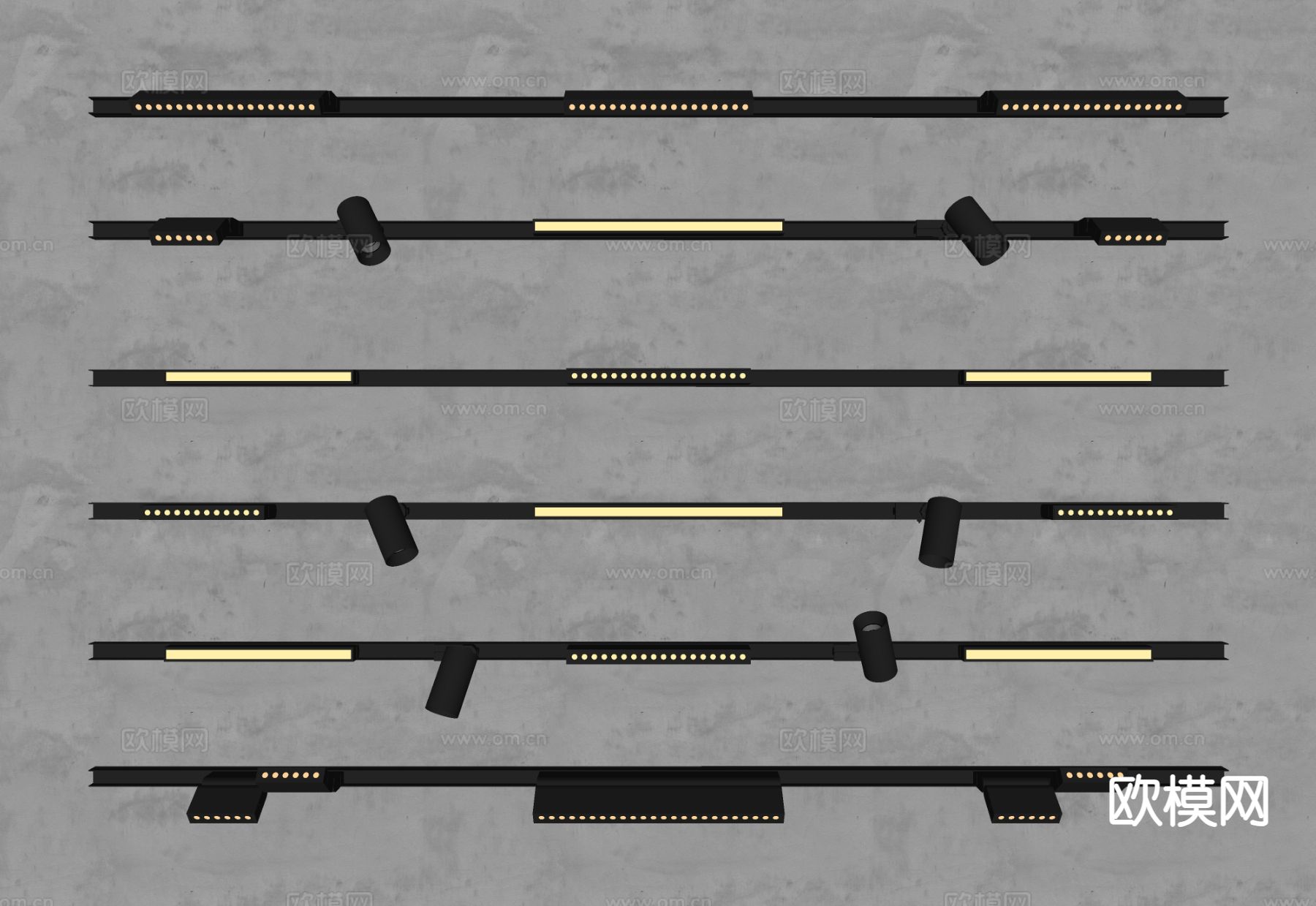 现代磁吸轨道灯 筒灯 射灯su模型