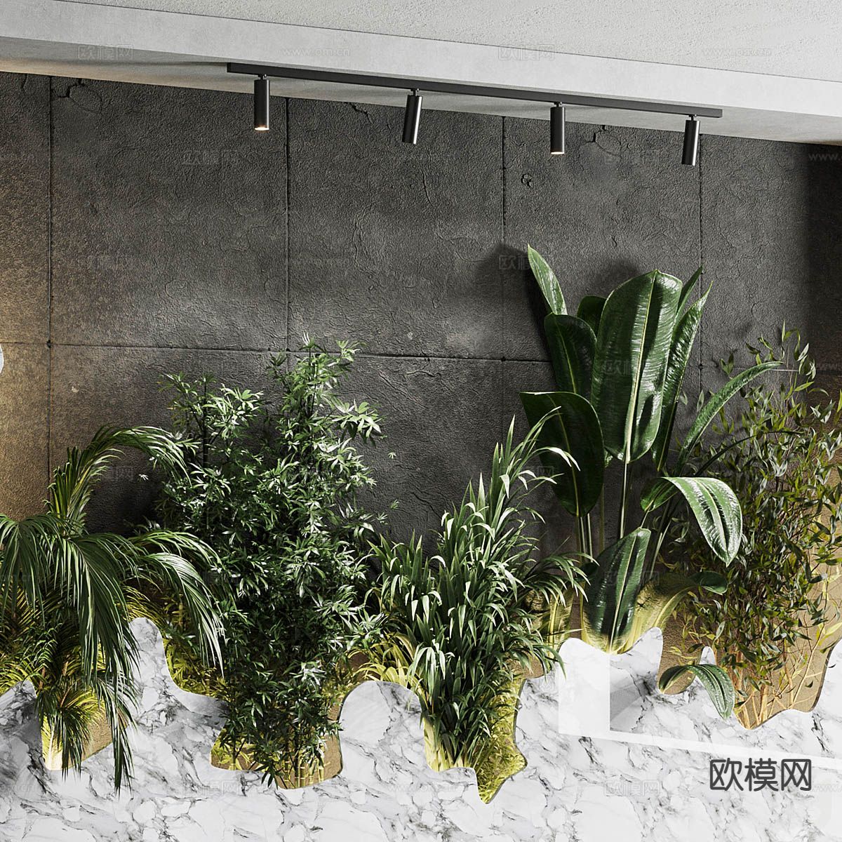 现代绿植背景墙su模型