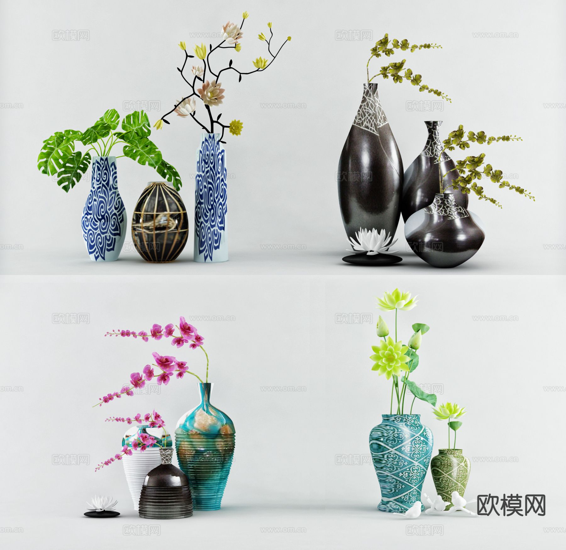 现代装饰 花瓶 花卉3d模型