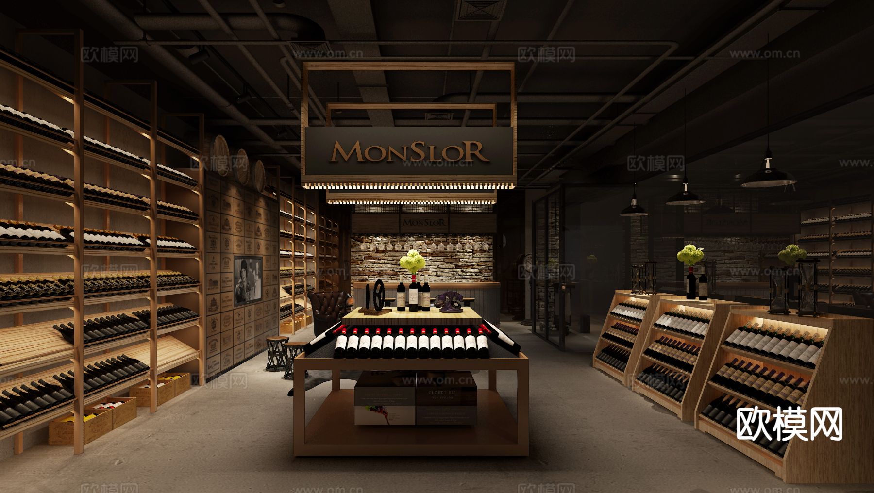 工业风酒馆 红酒专卖店3d模型下载（渲染图1）