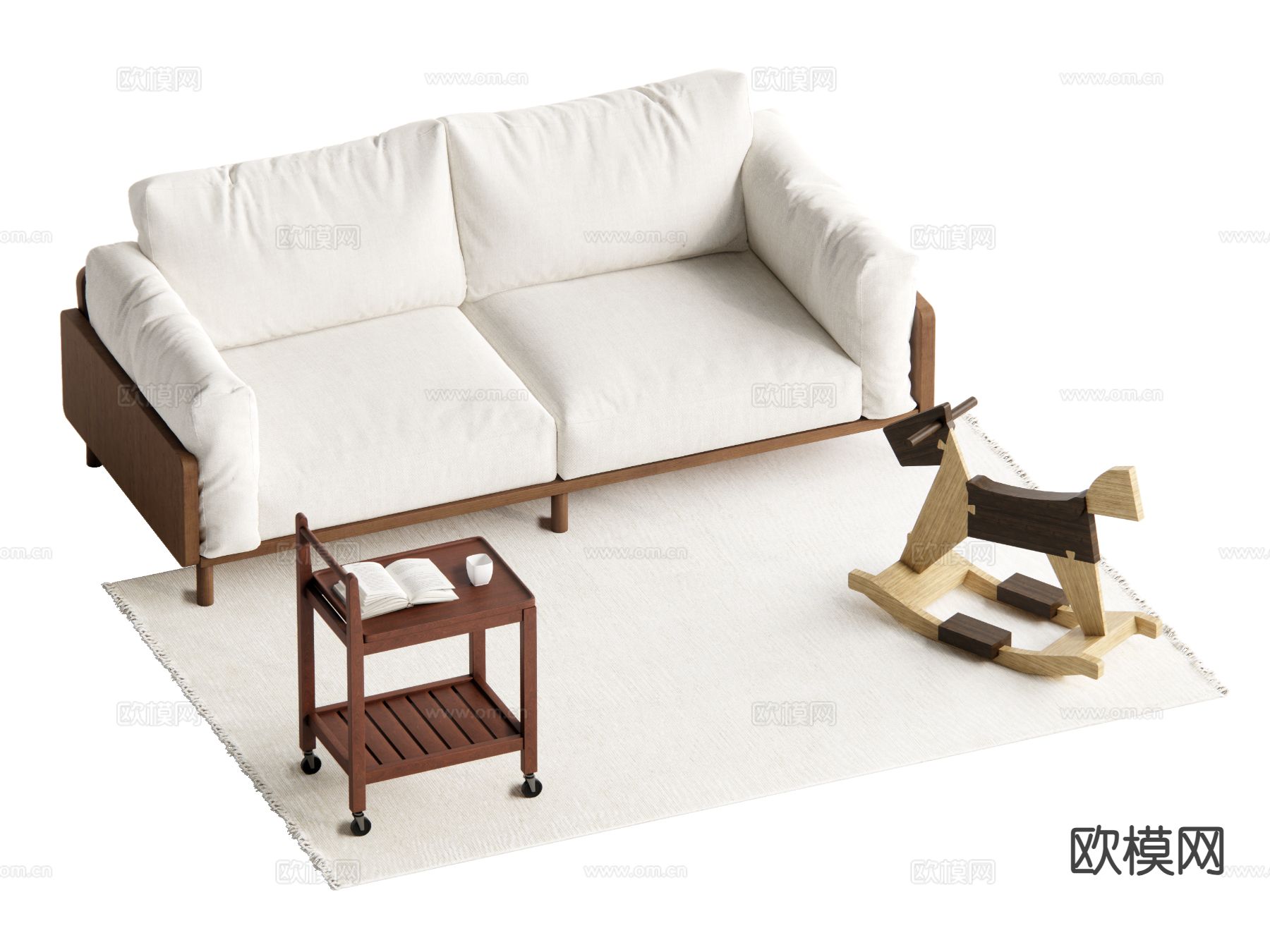 原木风双人沙发su模型下载（渲染图2）
