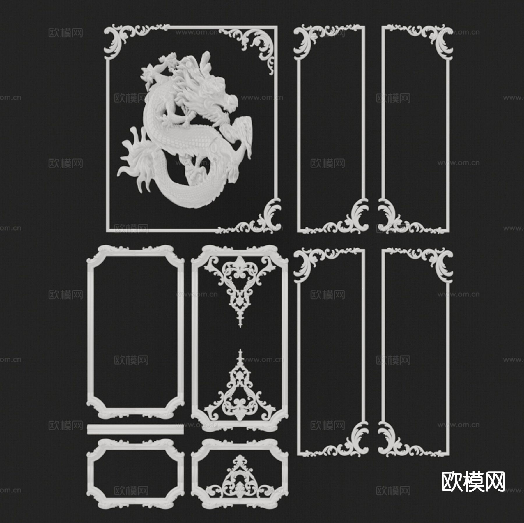 法式雕花 角线 龙雕刻 石膏雕花3d模型