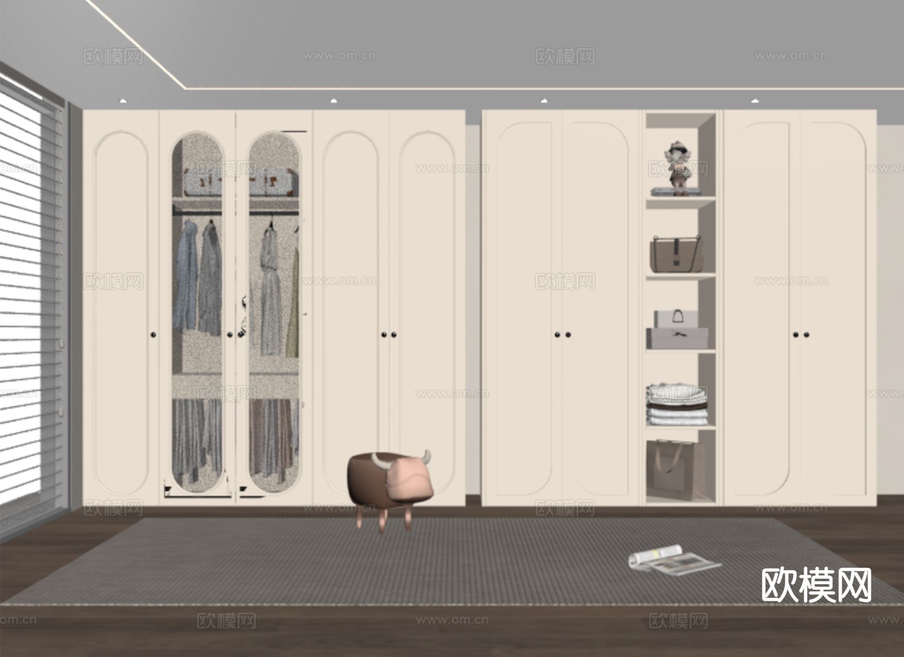 简欧衣柜su模型下载（渲染图1）