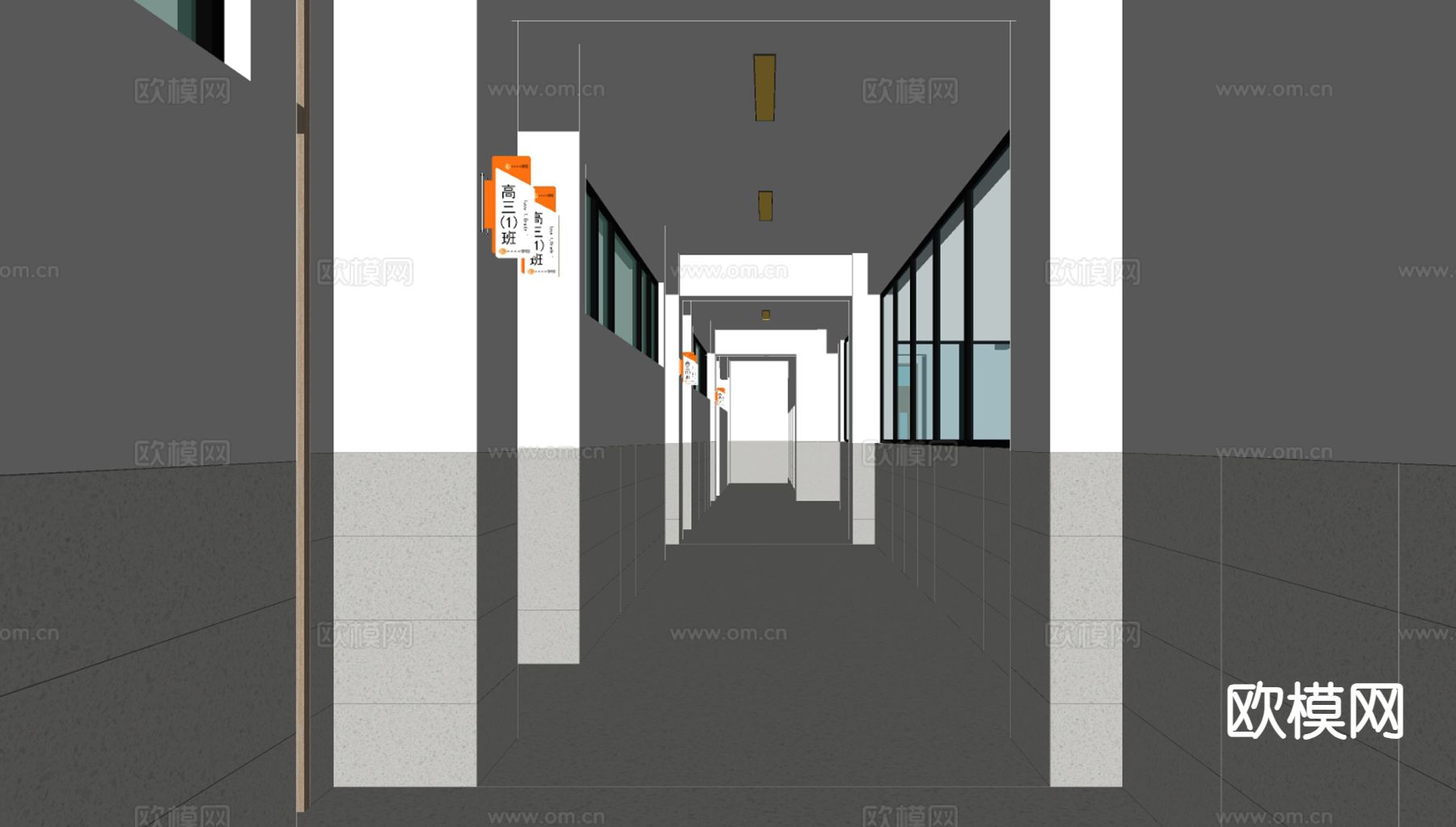 现代学校过道 走廊su模型