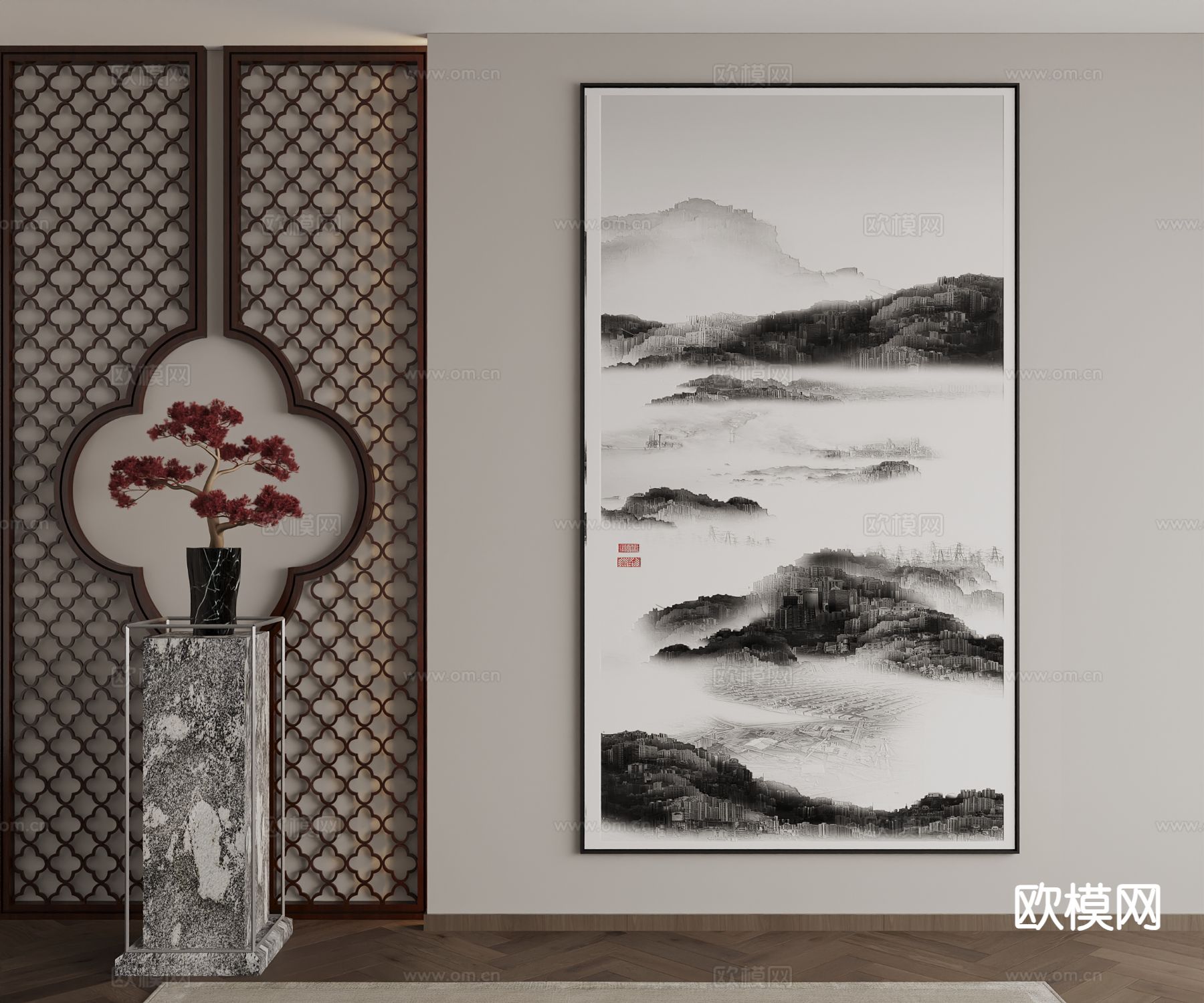 新中式装饰画 山水画 挂画3d模型