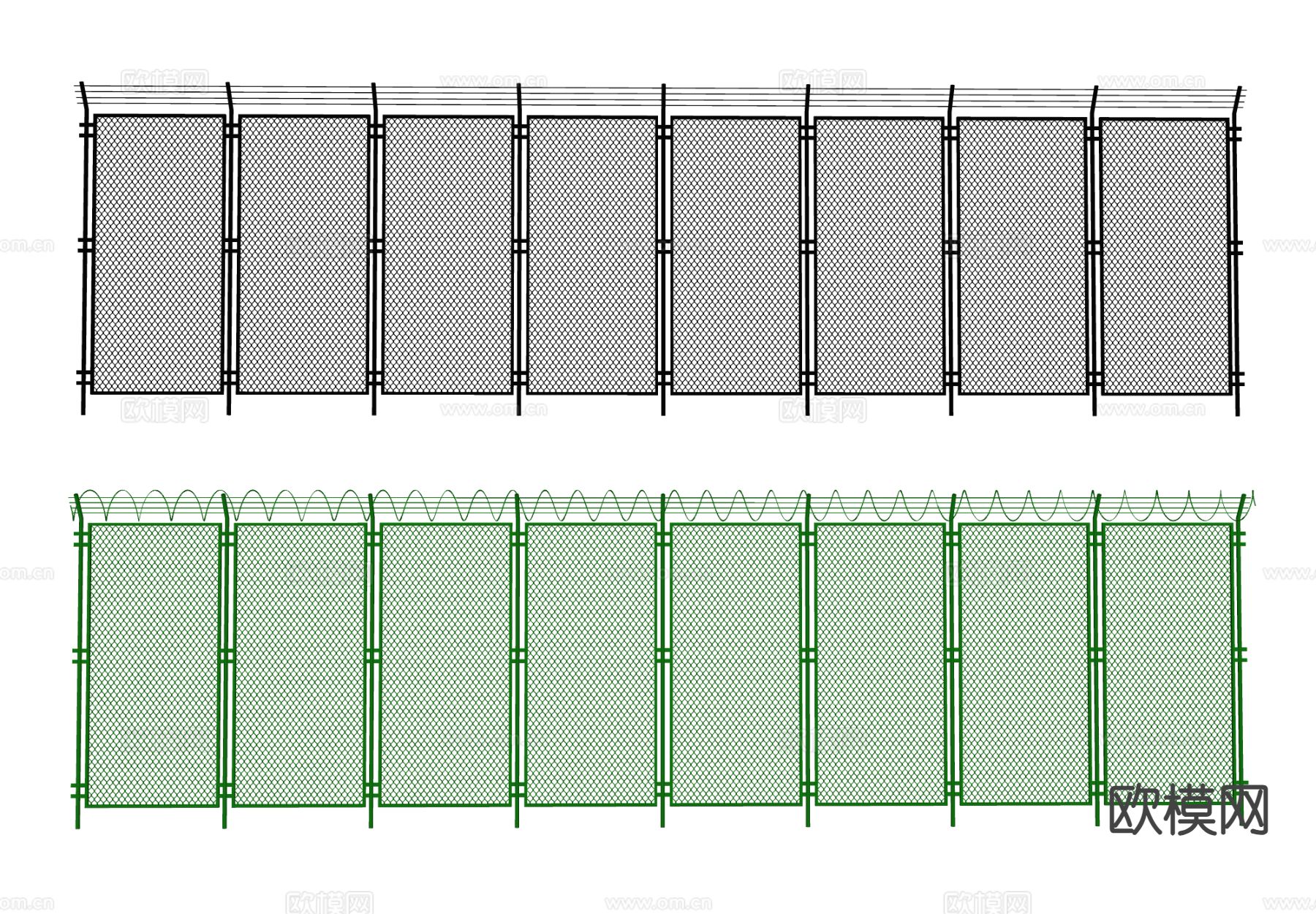 现代铁丝网护栏 铁丝网围su模型