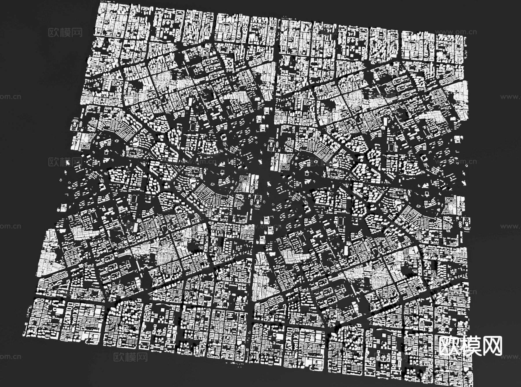 鸟瞰城市 建筑配楼 规划体块3d模型