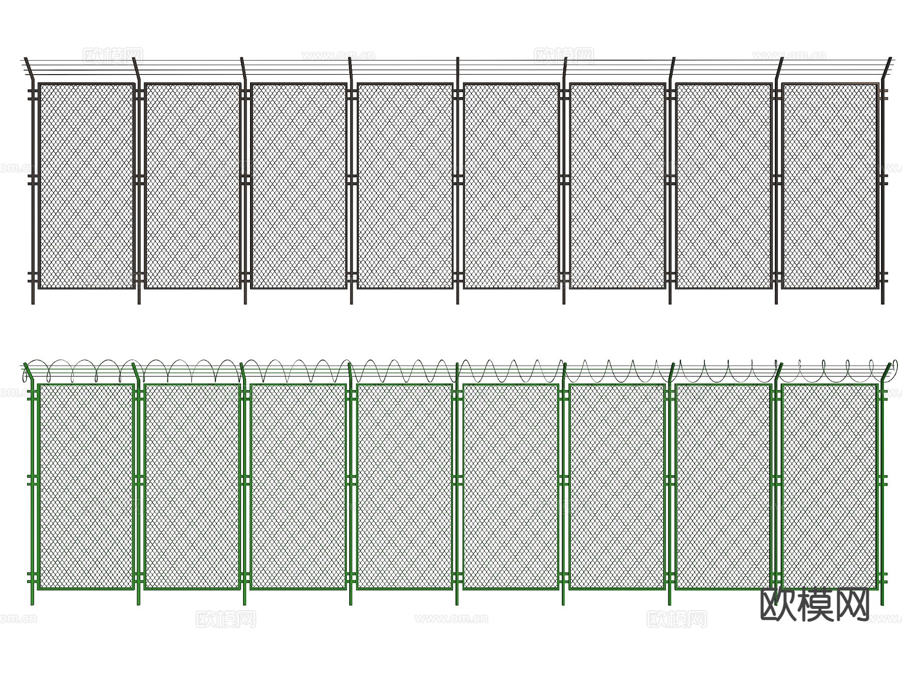 现代铁丝网护栏 铁丝网围su模型