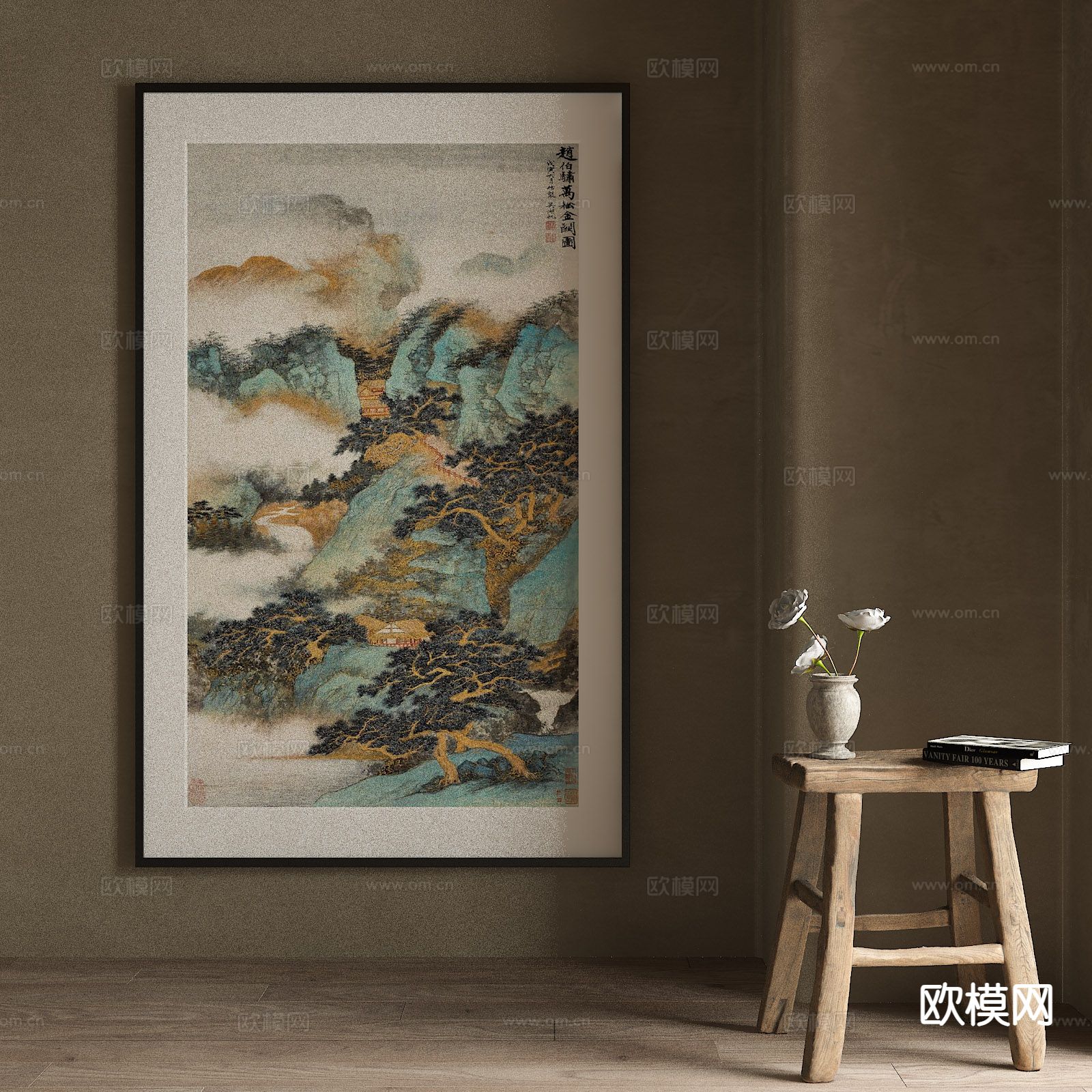 新中式装饰画 山水画 挂画3d模型