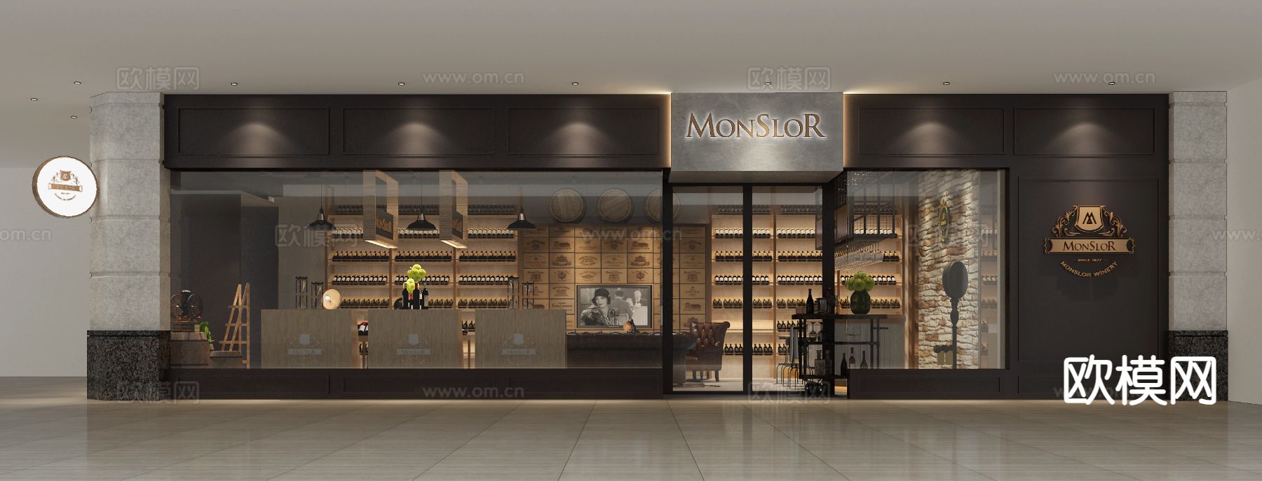 工业风酒馆 红酒专卖店3d模型下载（渲染图3）