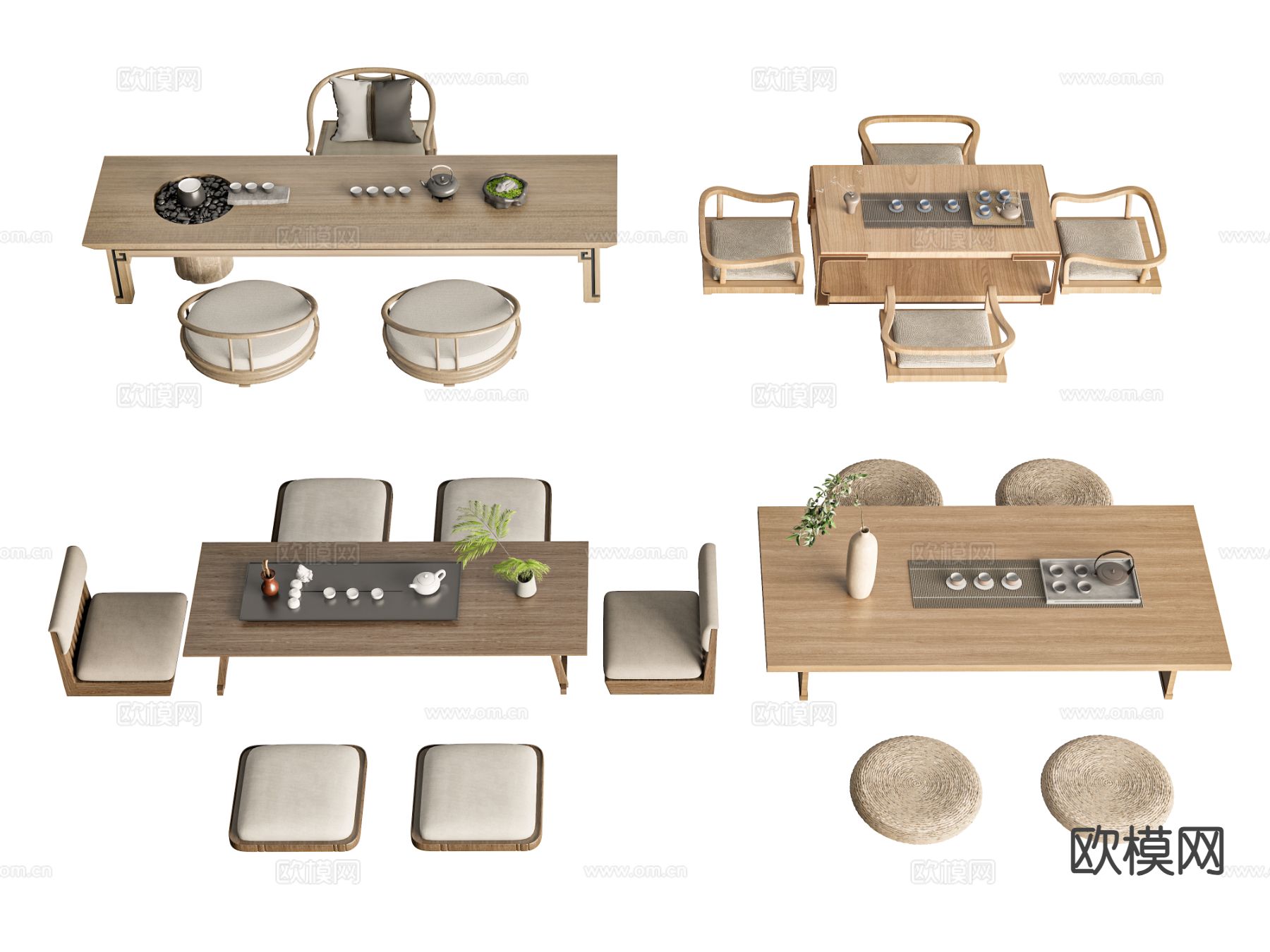 日式茶桌椅 茶台su模型