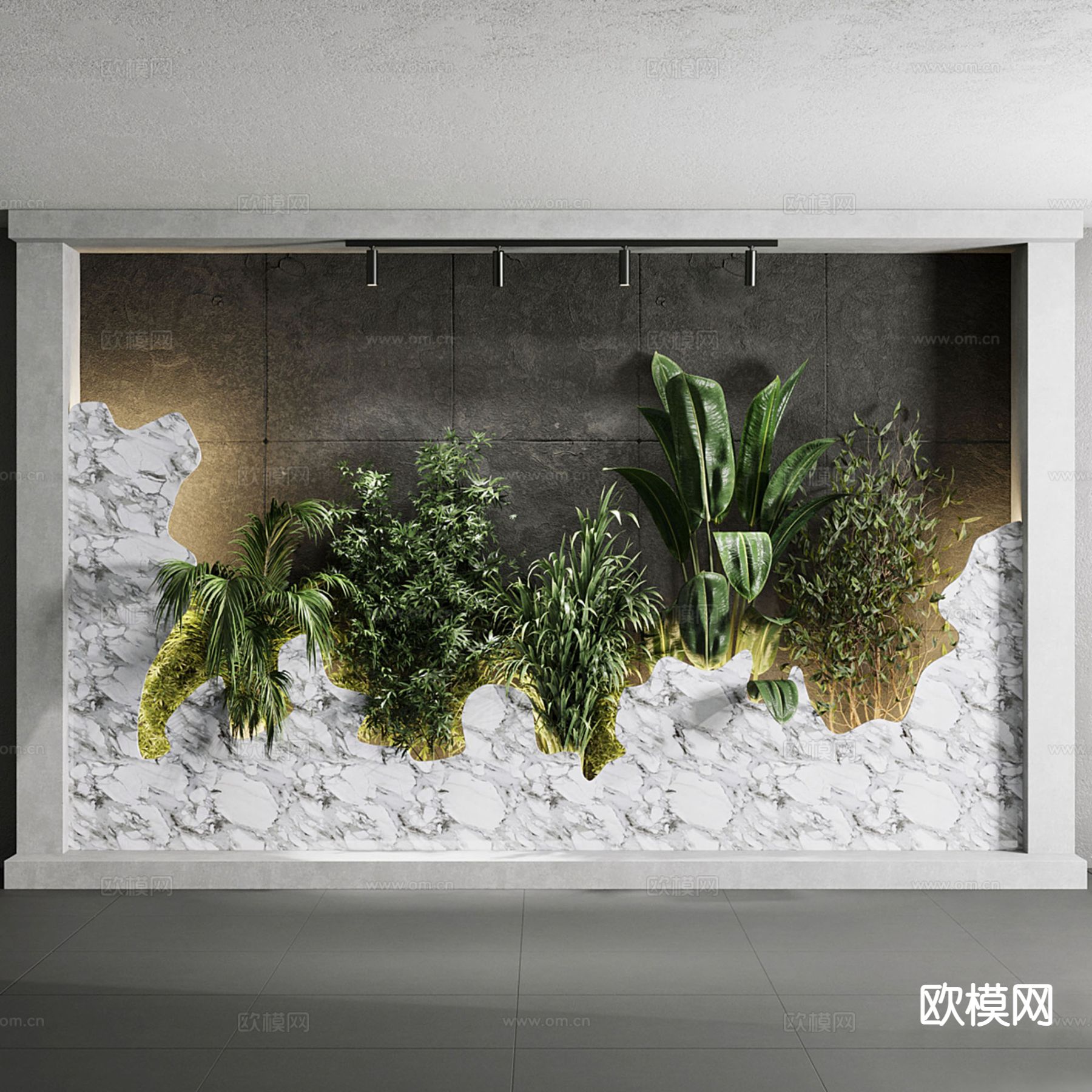 现代绿植背景墙su模型