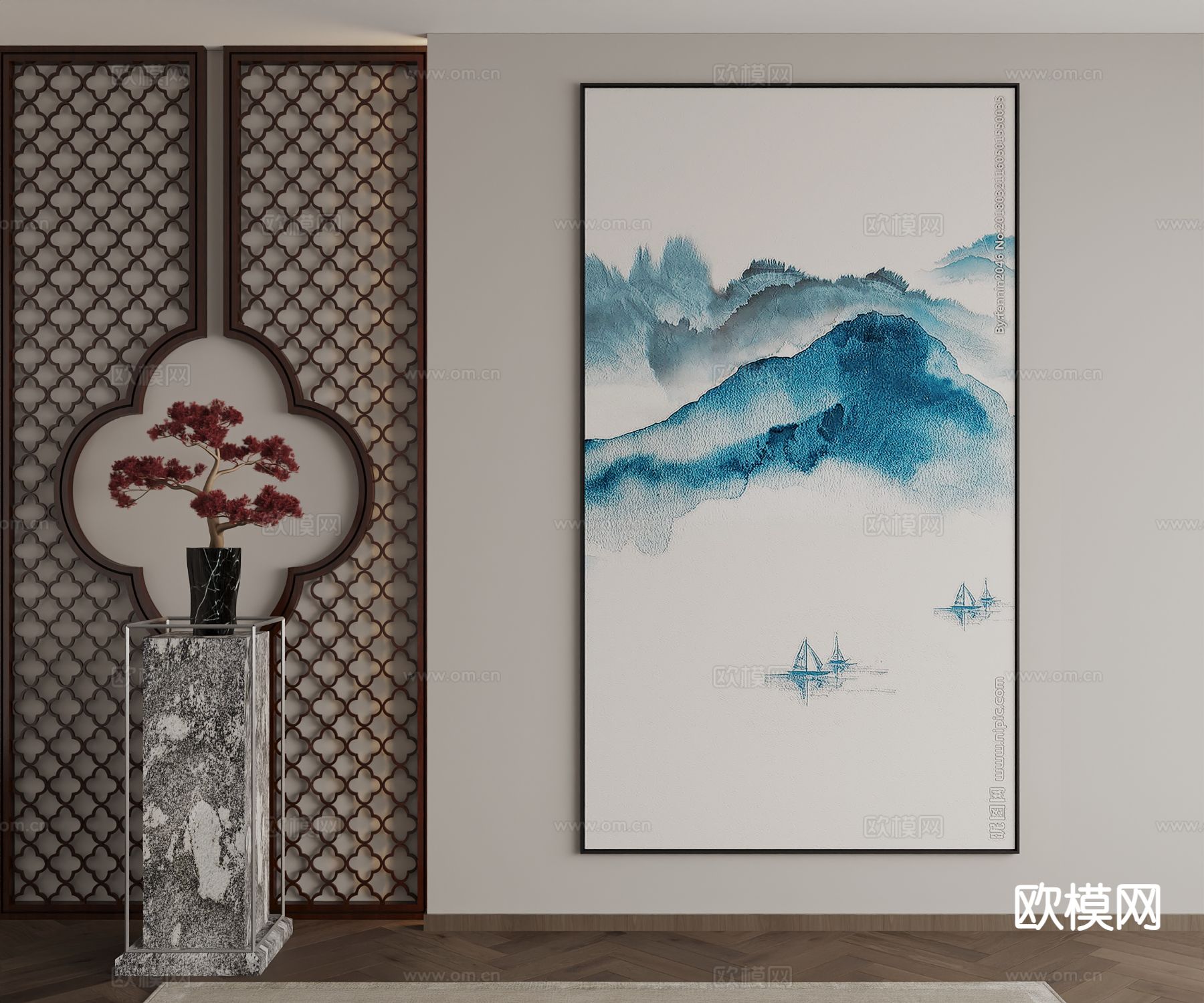 新中式装饰画 山水画 挂画3d模型