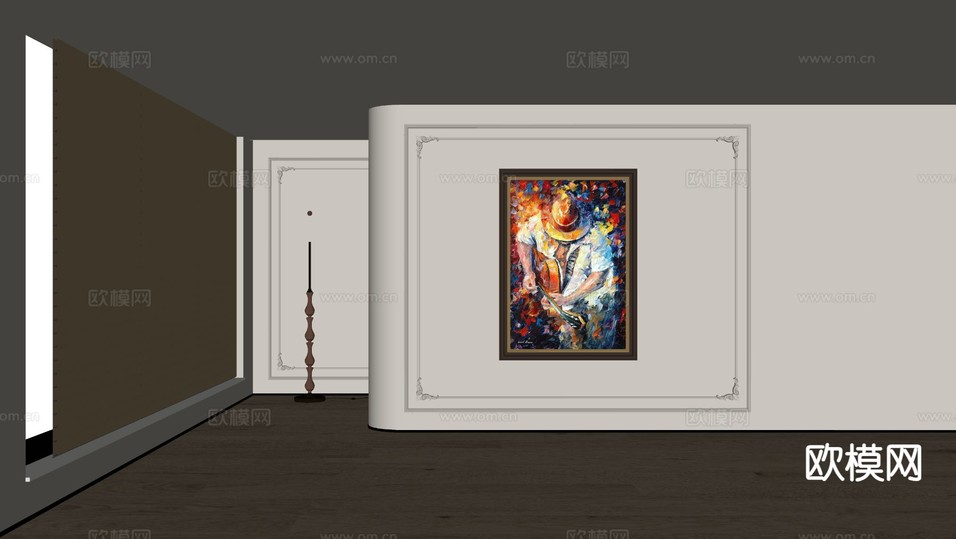 美式装饰画 油画su模型下载(渲染图1)
