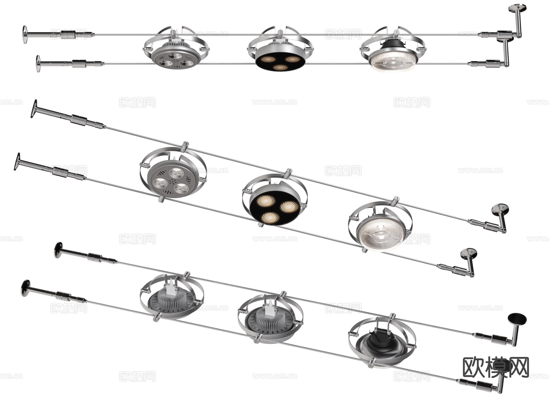 工业风钢丝灯 轨道灯 钢索灯su模型
