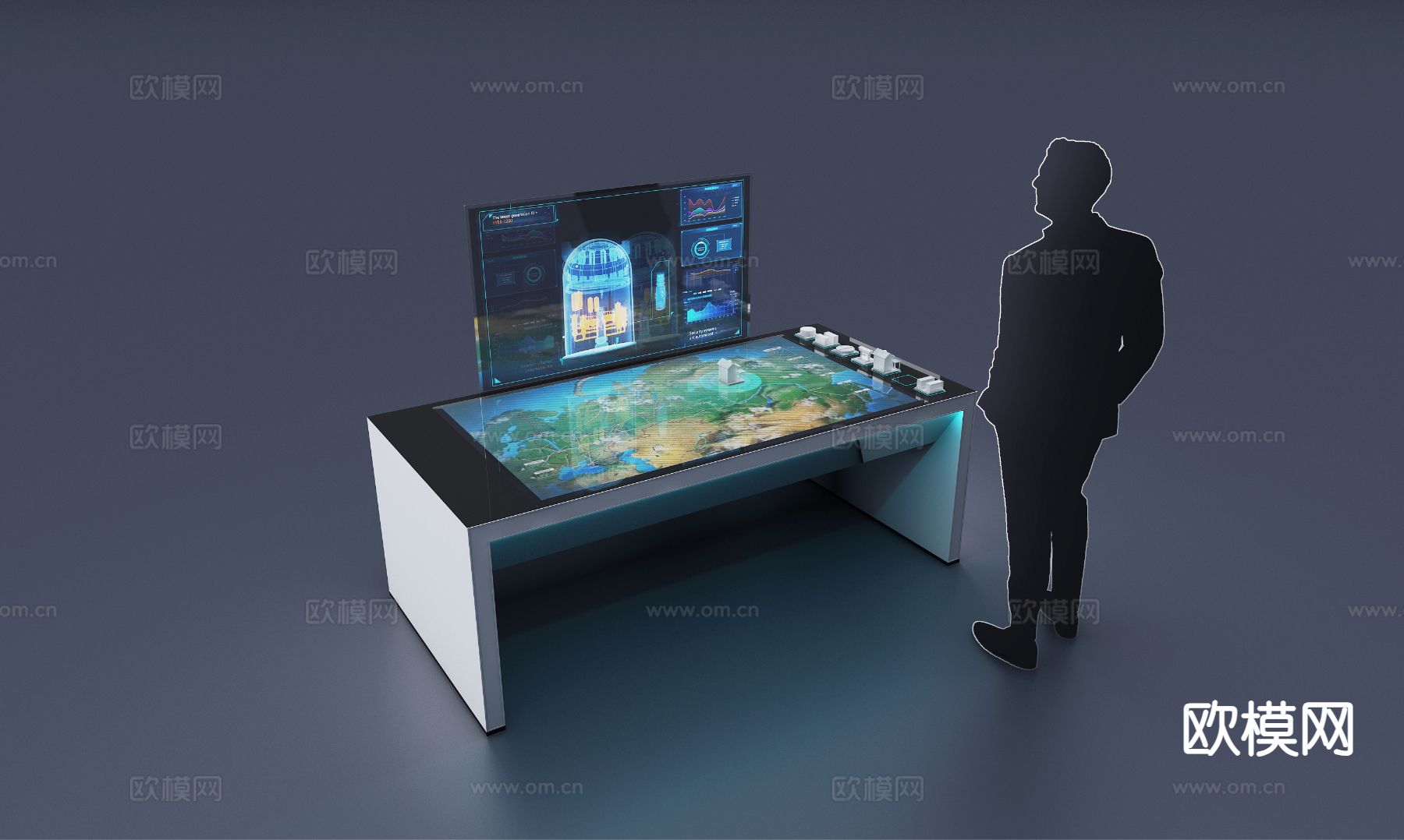 现代展厅 展馆 互动识别桌3d模型