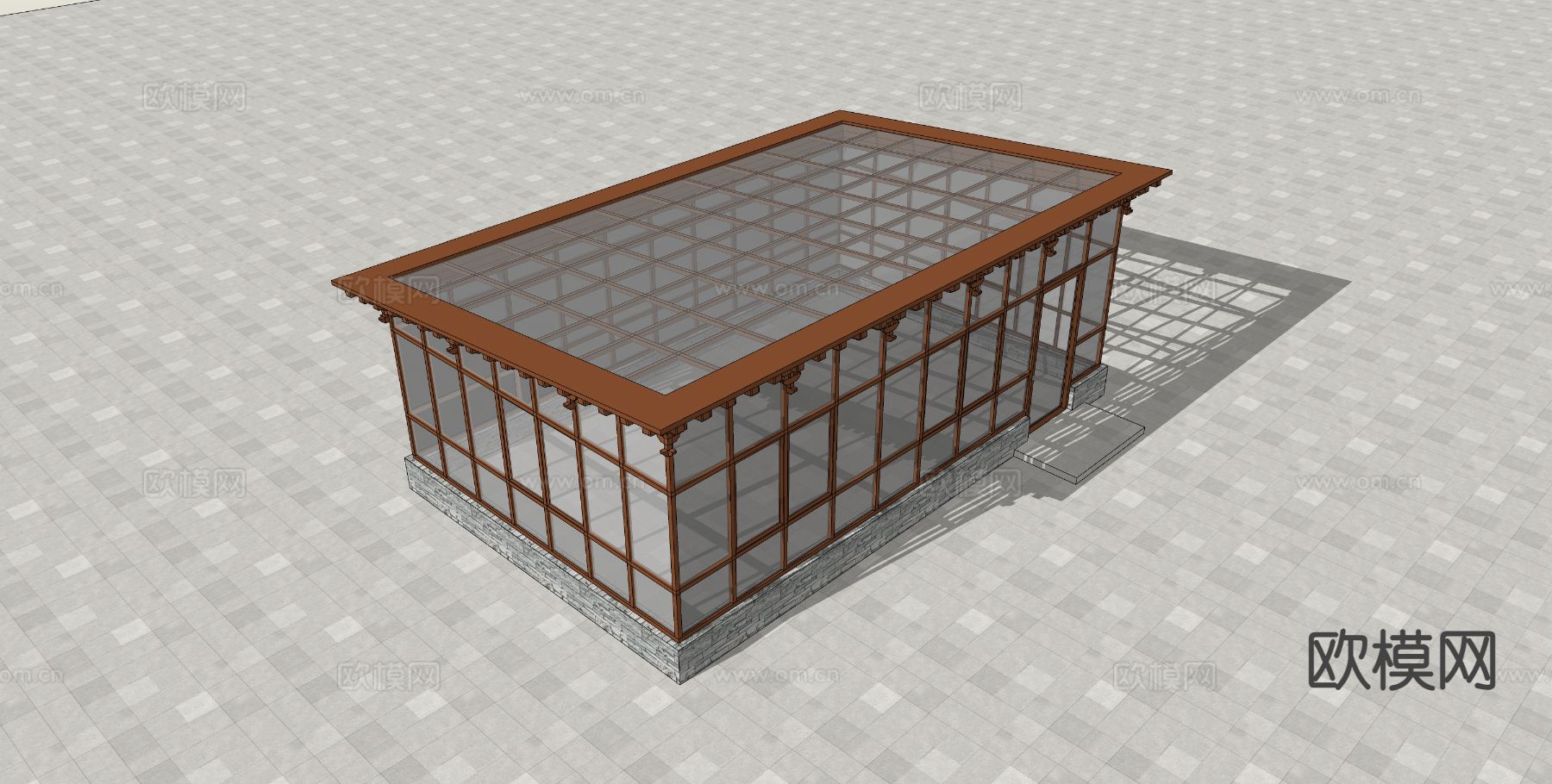 玻璃阳光房 藏式阳光房su模型