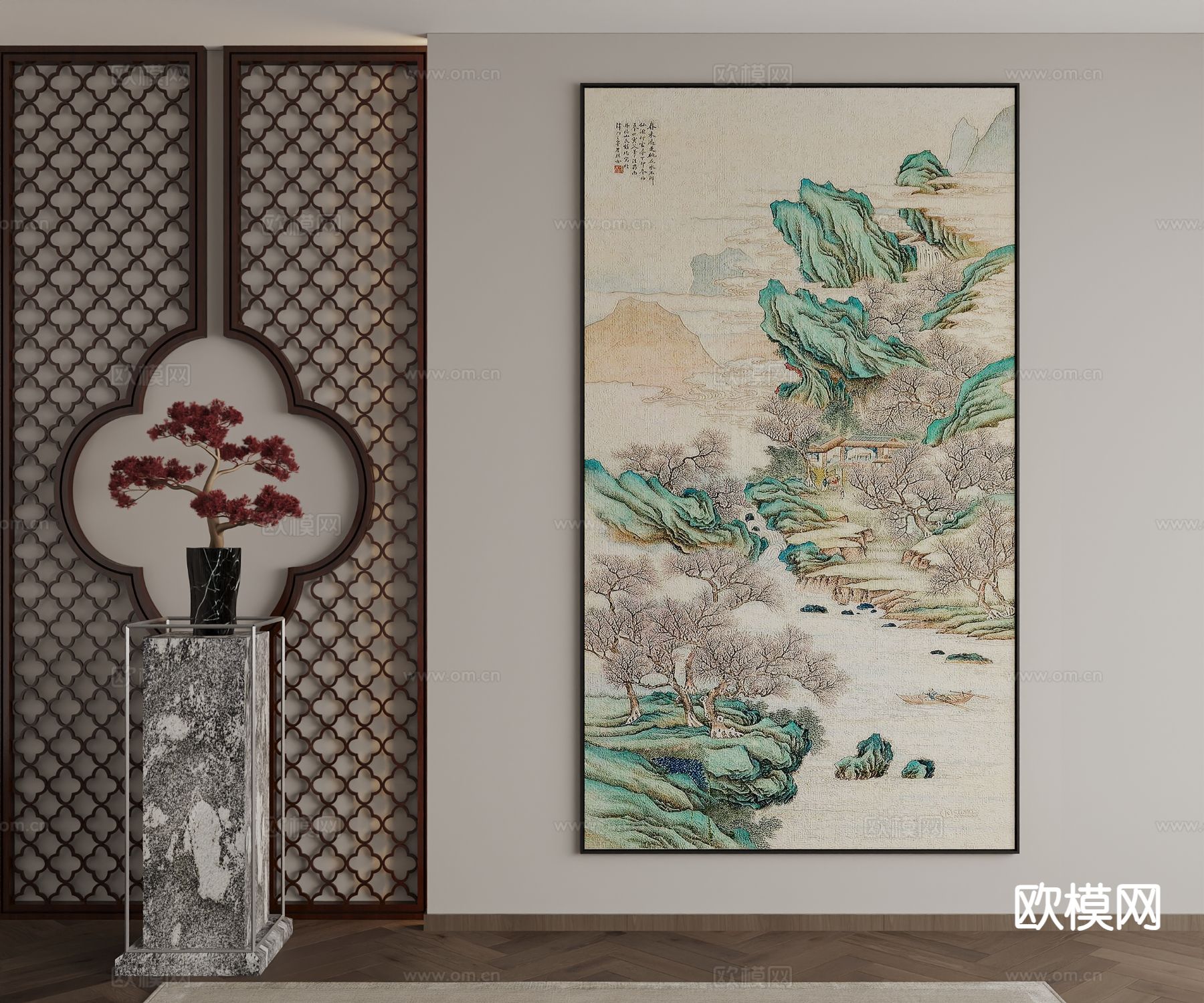 新中式装饰画 山水画 挂画3d模型