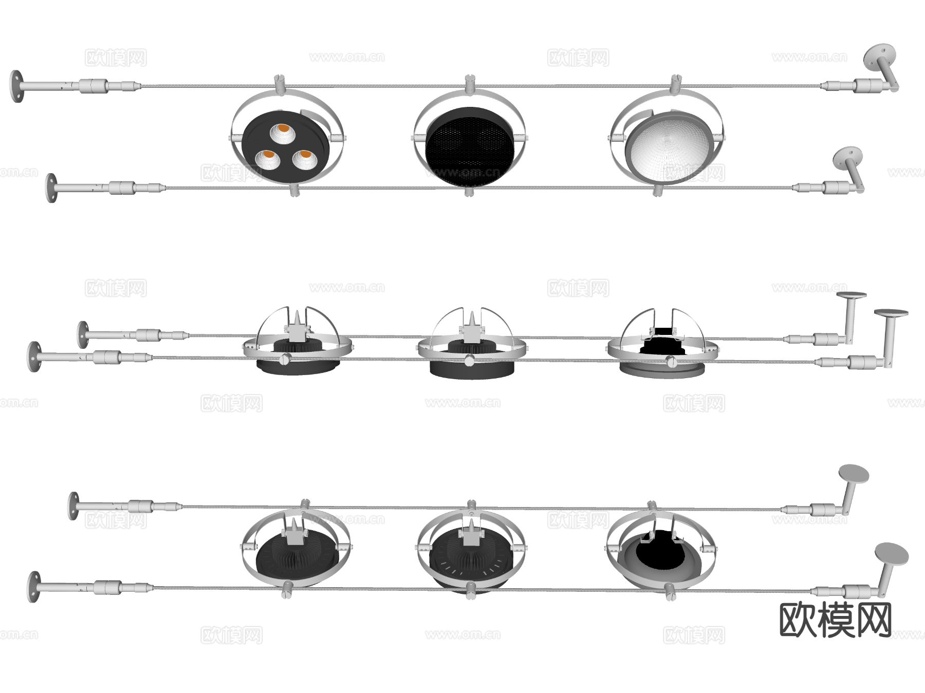 工业风钢丝灯 轨道灯 钢索灯su模型
