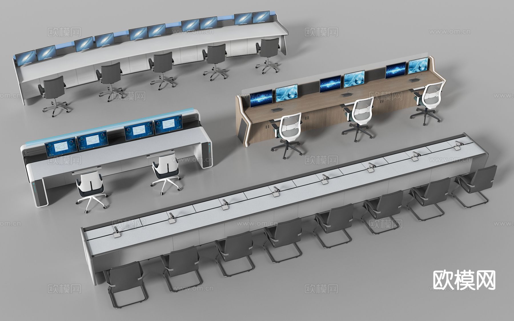 现代监控室桌椅 调度桌 指挥桌3d模型