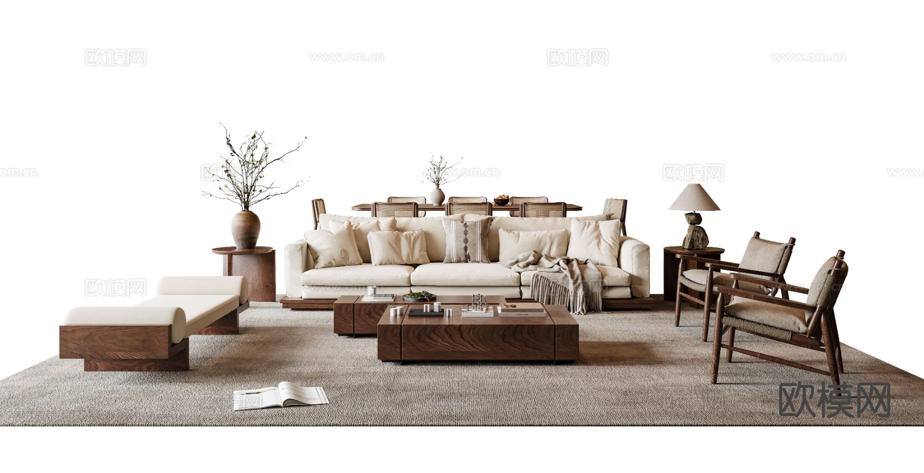 侘寂组合沙发su模型下载（渲染图2）